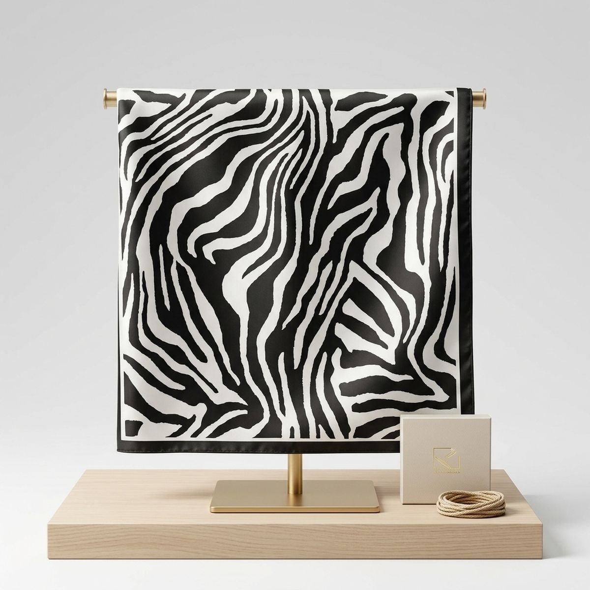 Silky Square Black Cream Zebra Print Fashion Scarf