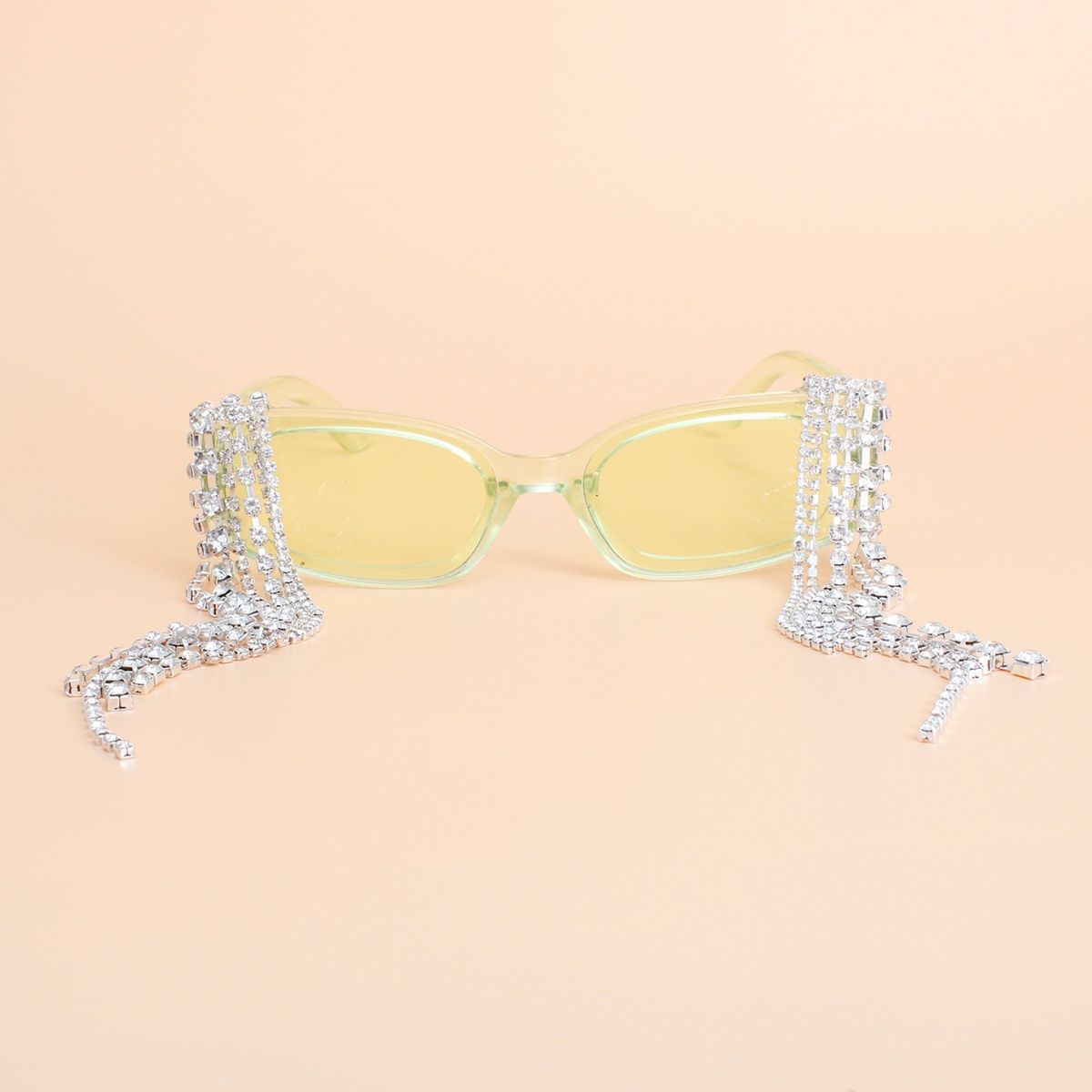 Sunglasses Green Rectangle Rhinestone Fringe