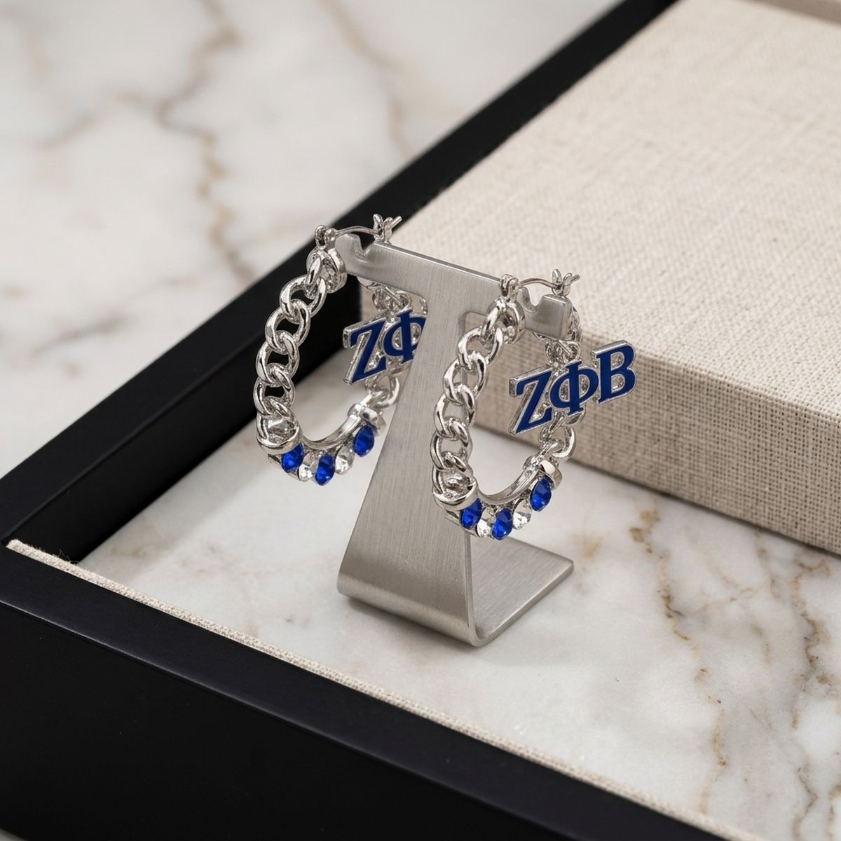 Zeta Phi Beta Rhinestone Chain Hoop Earrings