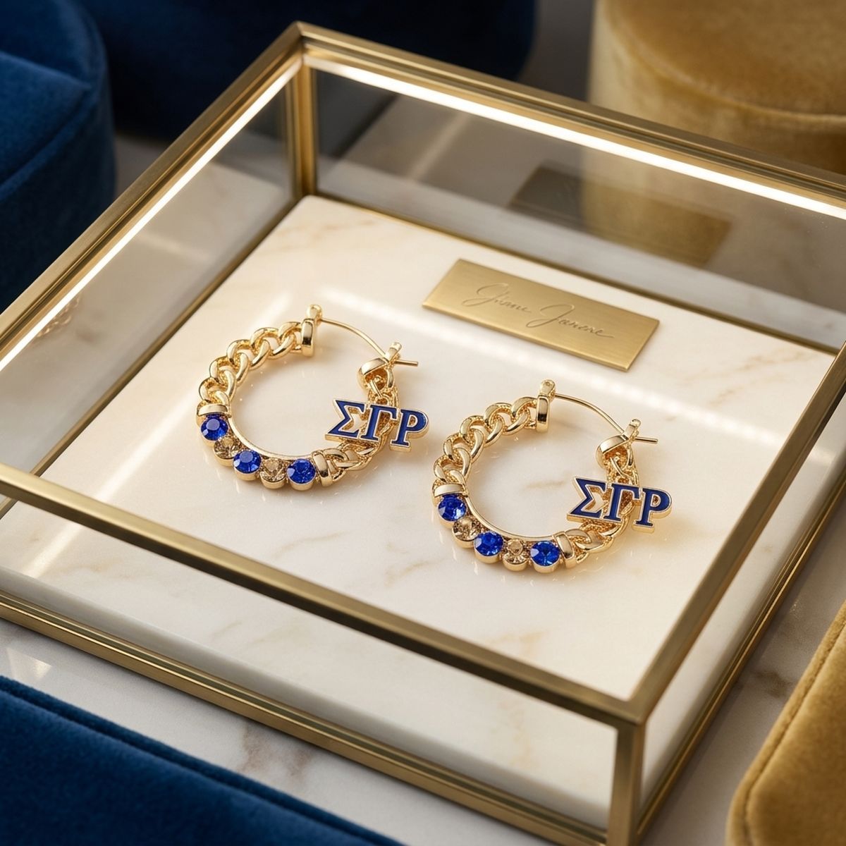Sigma Gamma Rho Rhinestone Chain Hoop Earrings
