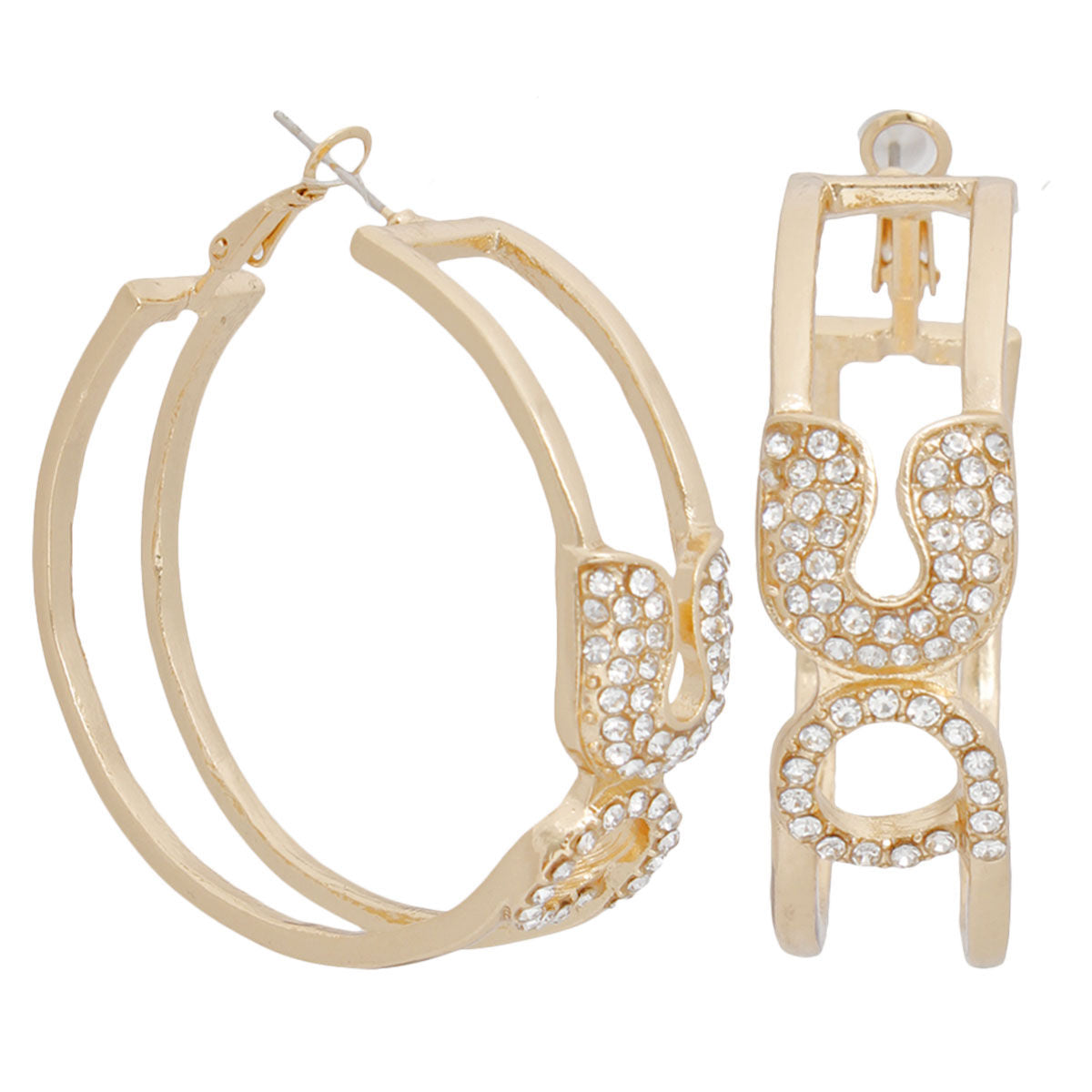 Hoops Gold Safety Pin Bling Earrings for Women - Premium Wholesale Jewelry from Pinktown - Just $16! Shop now at chiquestyles