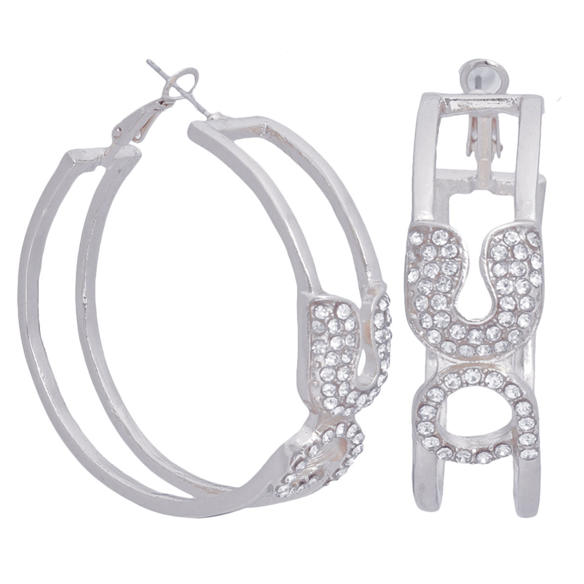 Hoops Silver Safety Pin Bling Earrings for Women - Premium Wholesale Jewelry from Pinktown - Just $16! Shop now at chiquestyles