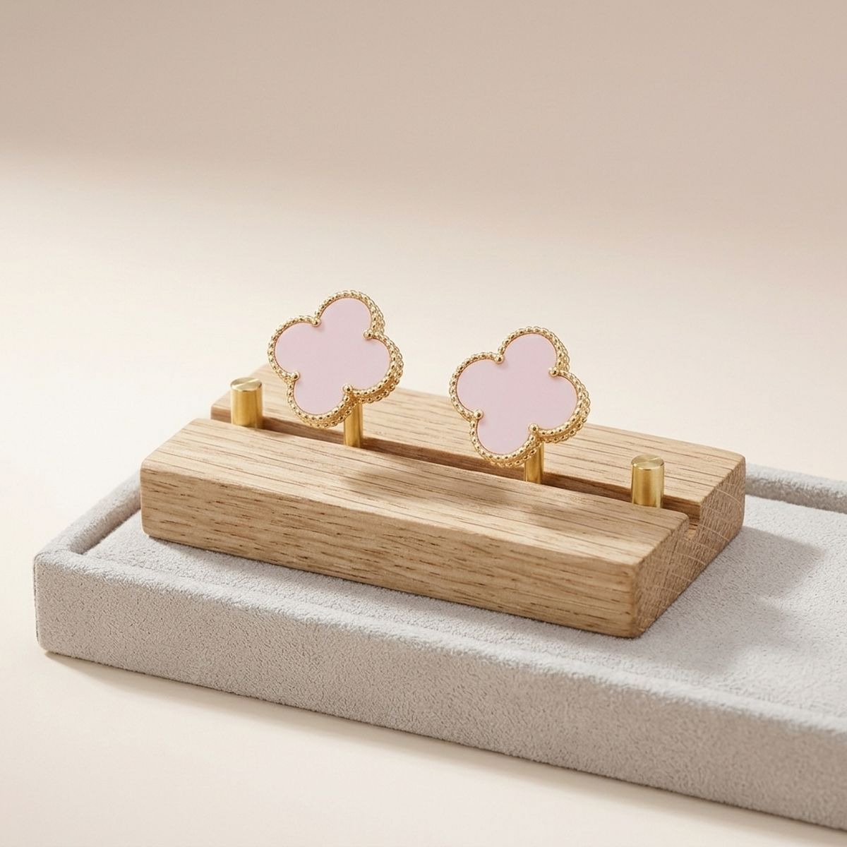 Stud Large Pink and Gold Quatrefoil Earrings