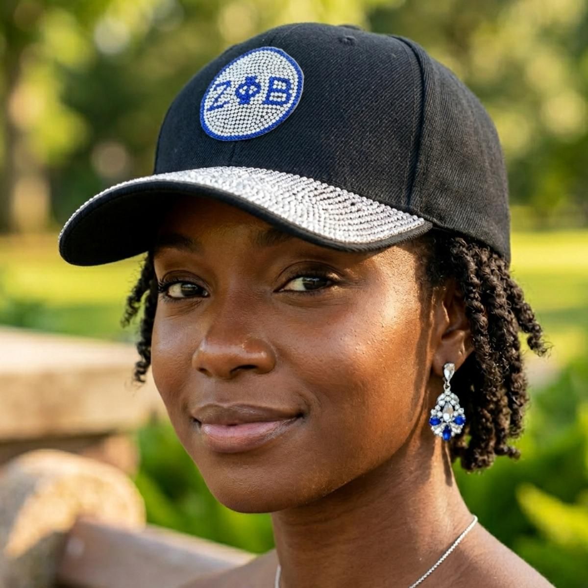 ZPB Black Canvas Greek Rhinestone Baseball Cap