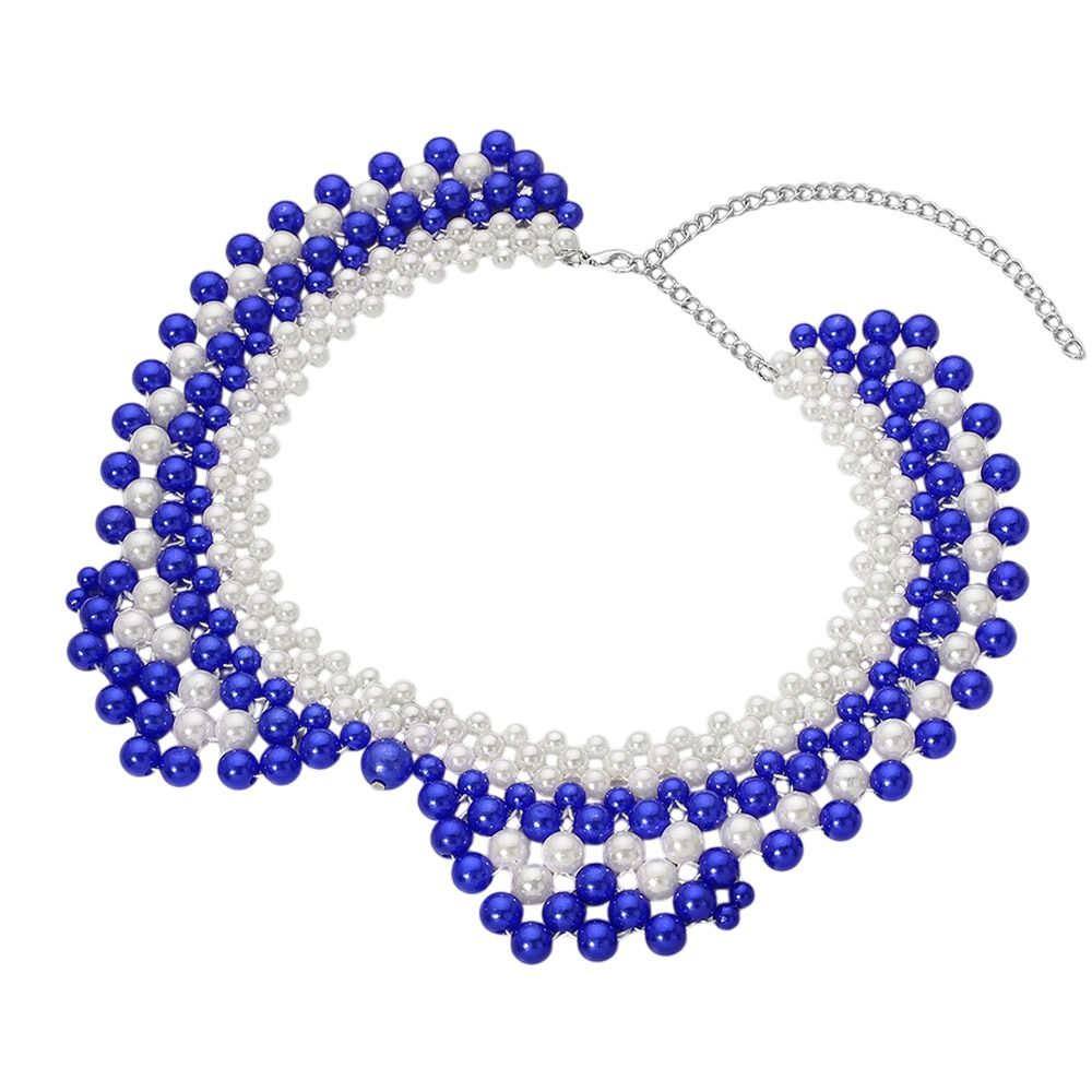 ZPB Scalloped Blue White Pearl Collar Necklace