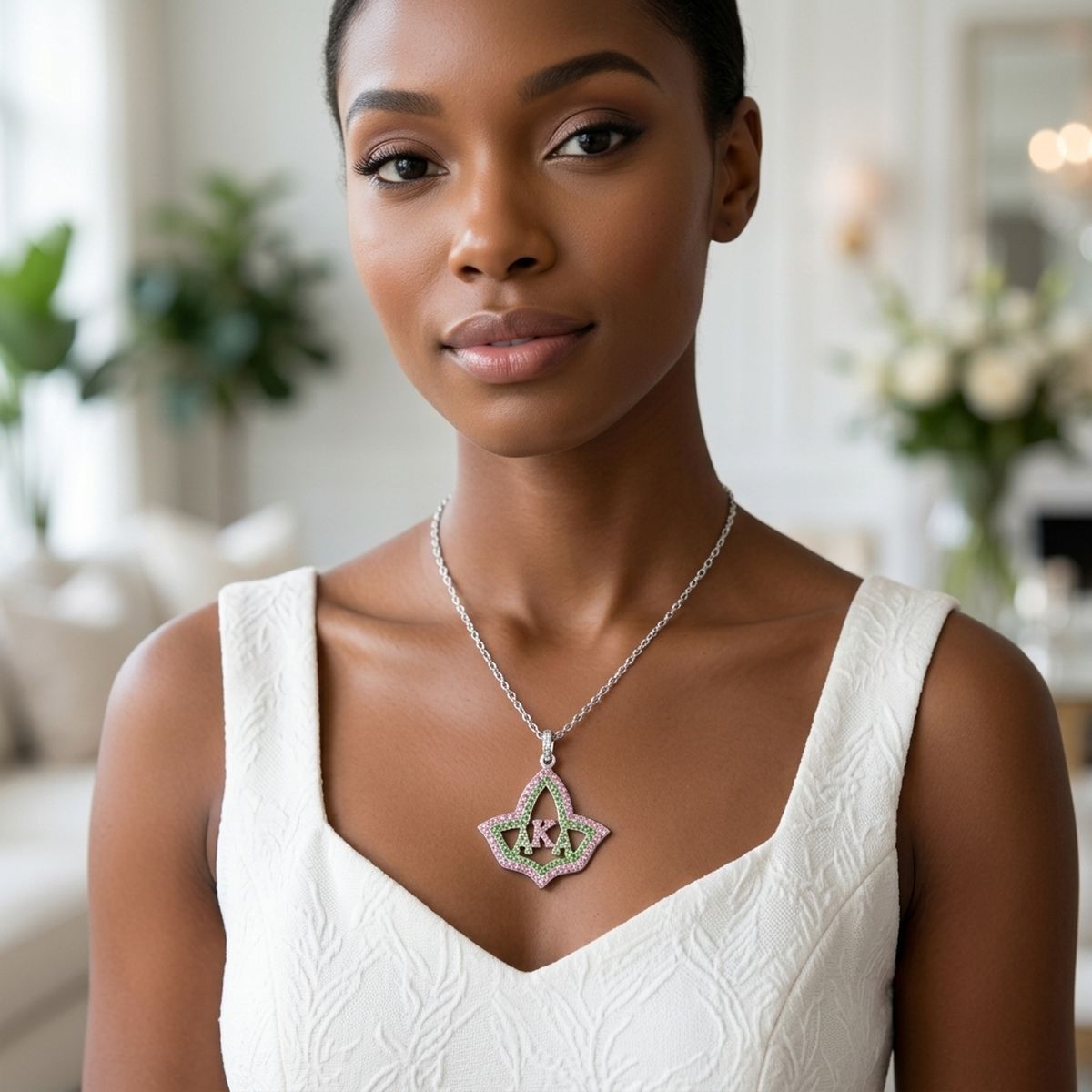 AKA Ivy Leaf Rhinestone Pendant Chain Necklace