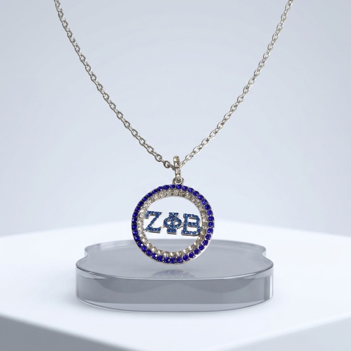 ZPB Rhinestone Circle Greek Pendant Chain Necklace