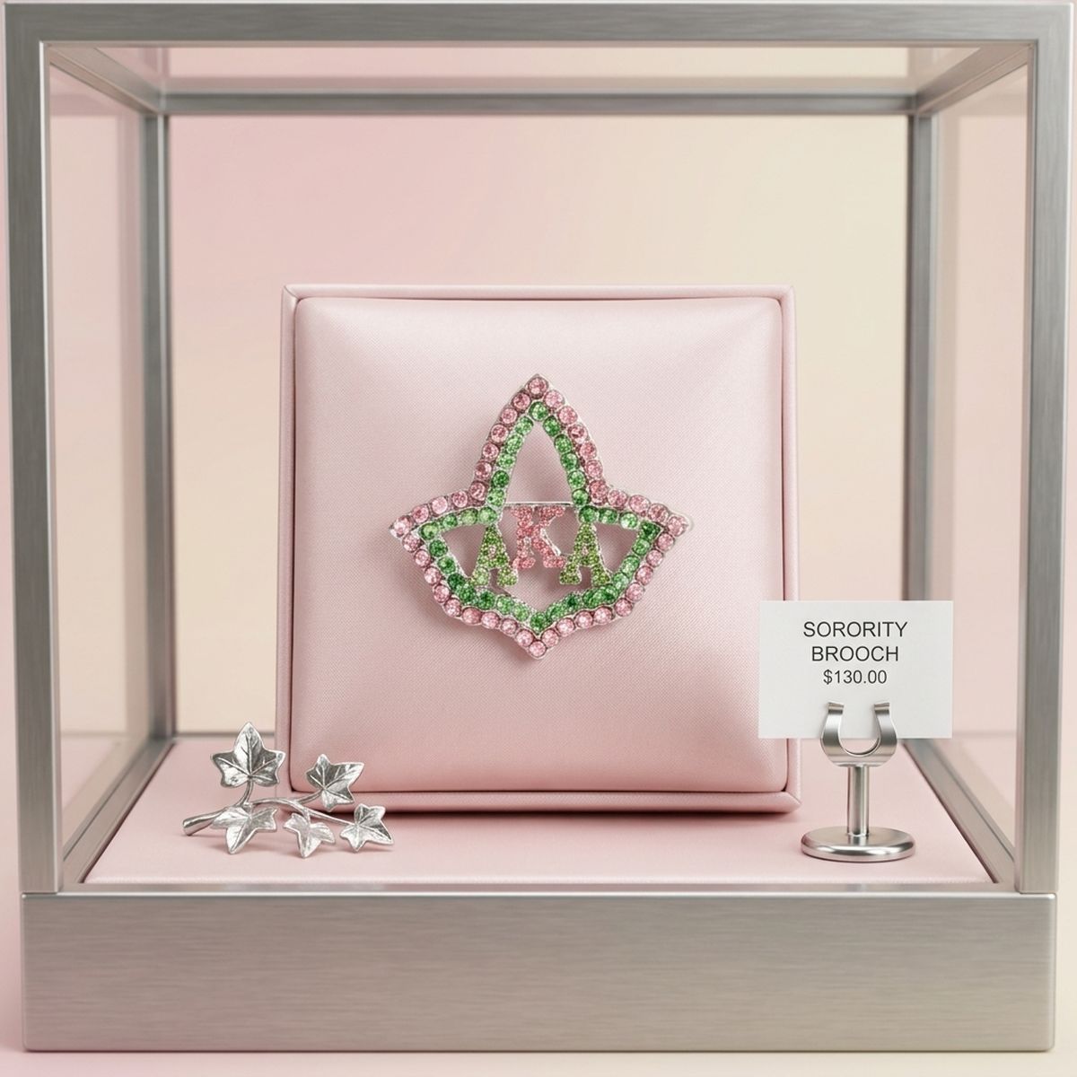 AKA Ivy Leaf Greek Rhinestone Brooch Lapel Pin
