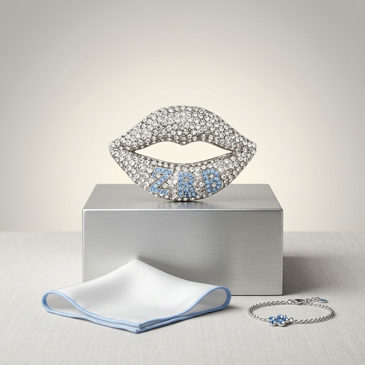 ZPB Greek Lips Brooch with Clear Rhinestones