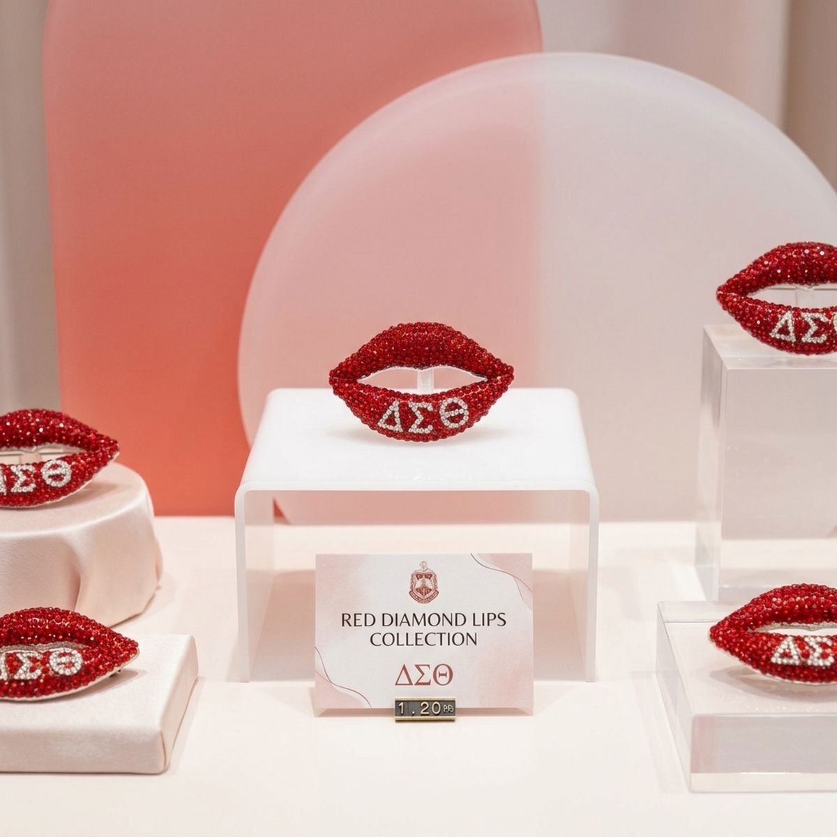 DST Greek Lips Brooch with Red Rhinestones