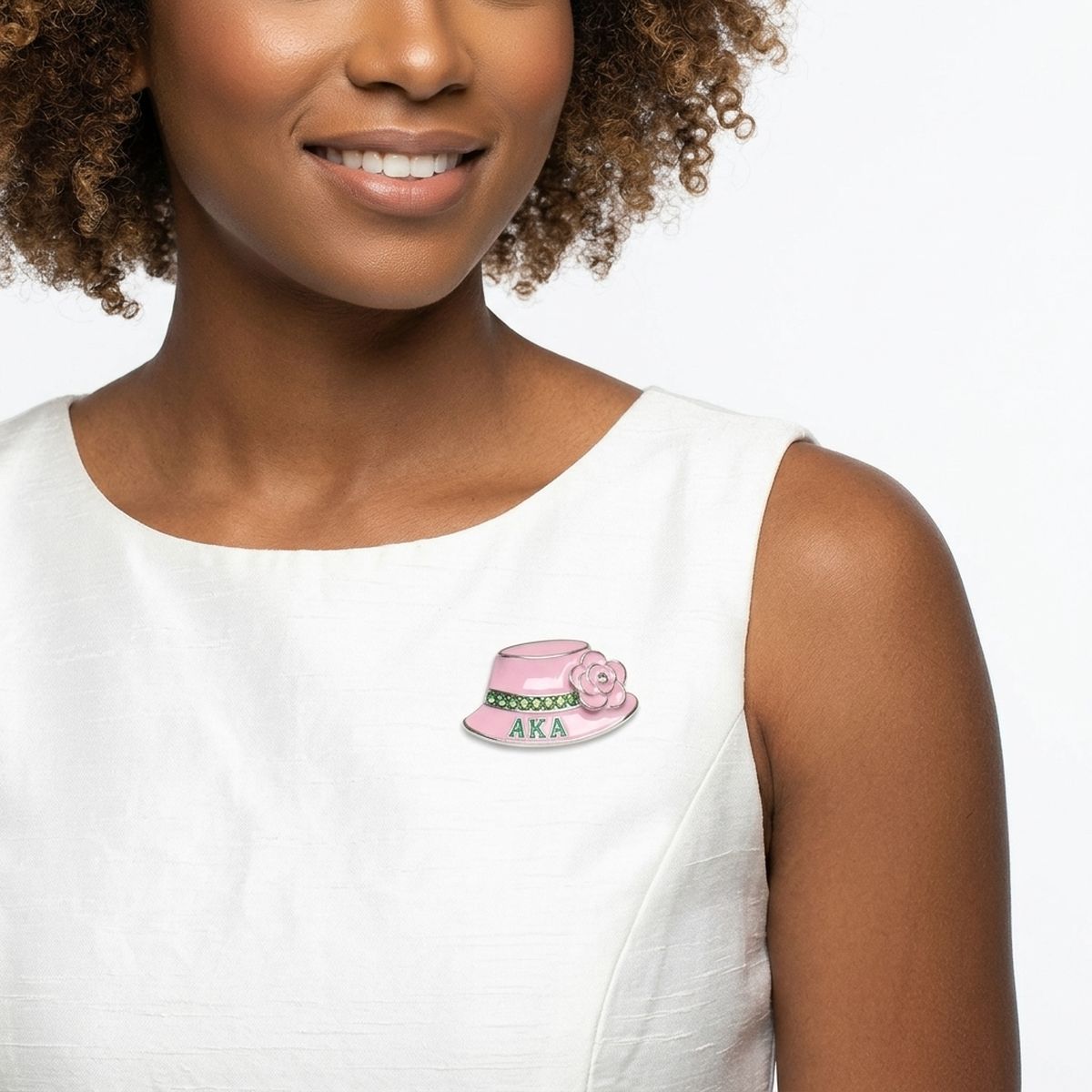 AKA Greek Pink and Green Hat Brooch with Flower