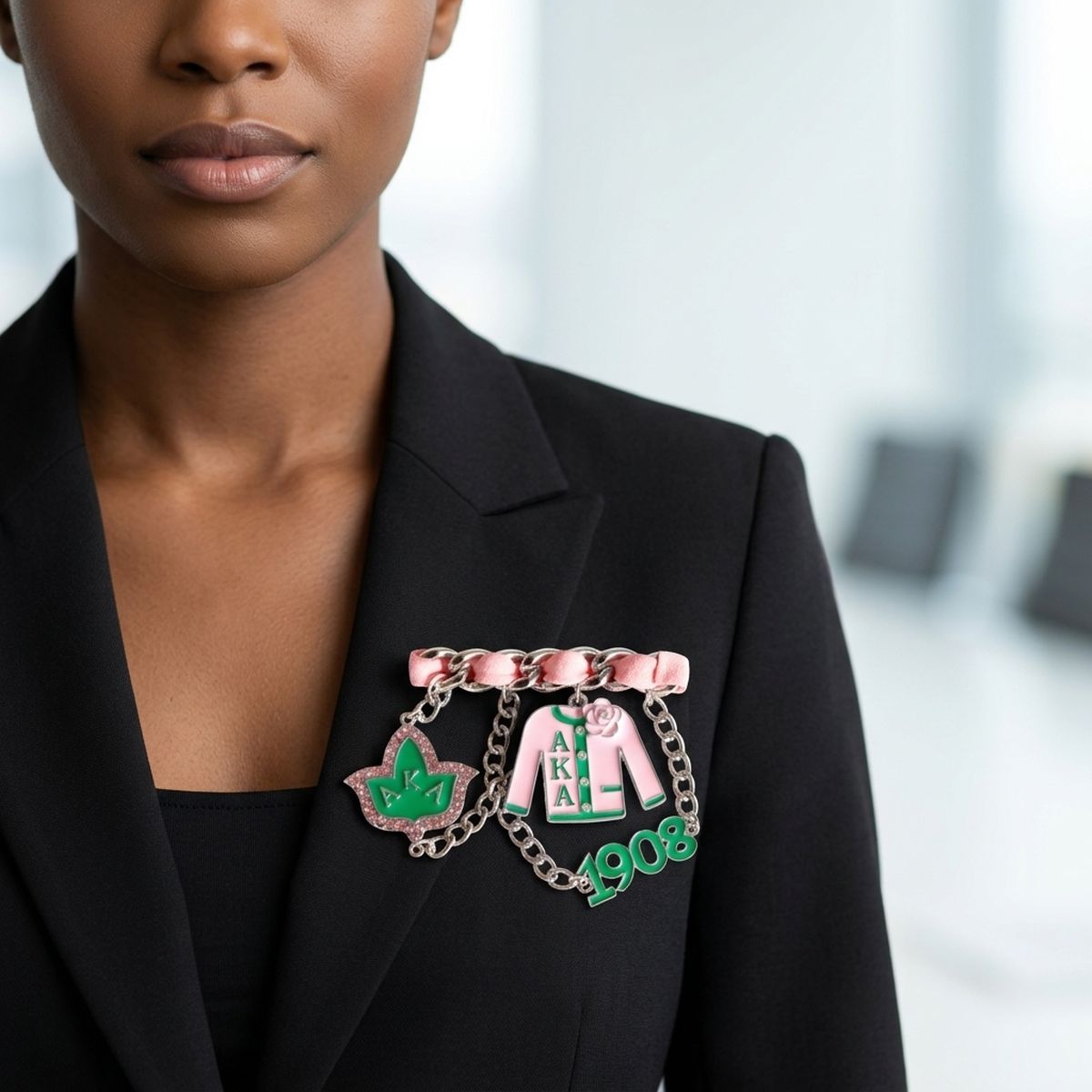Alpha Kappa Alpha 1908 Ribbon Charm Brooch