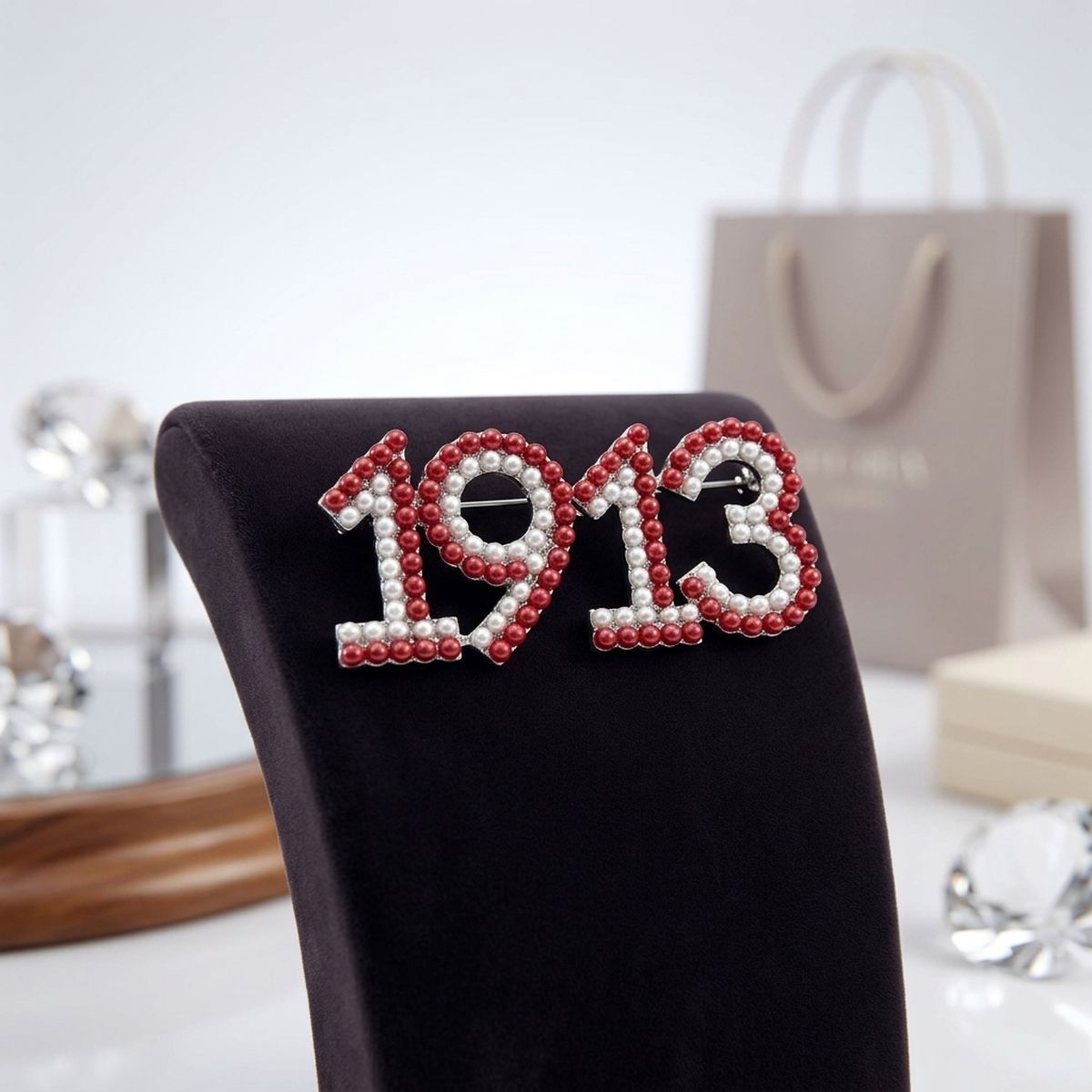 Delta Sigma Theta 1913 Red White Pearl Brooch Pin