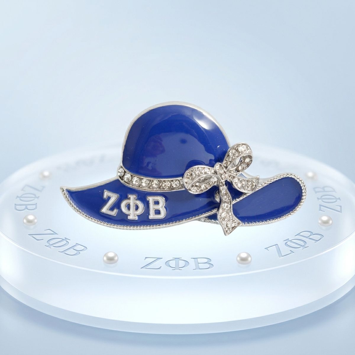Zeta Phi Beta Rhinestone Blue Hat Brooch Pin