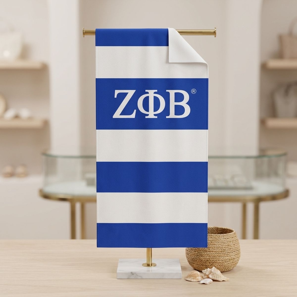 ZPB Blue and White Microfiber Stripe Beach Towel