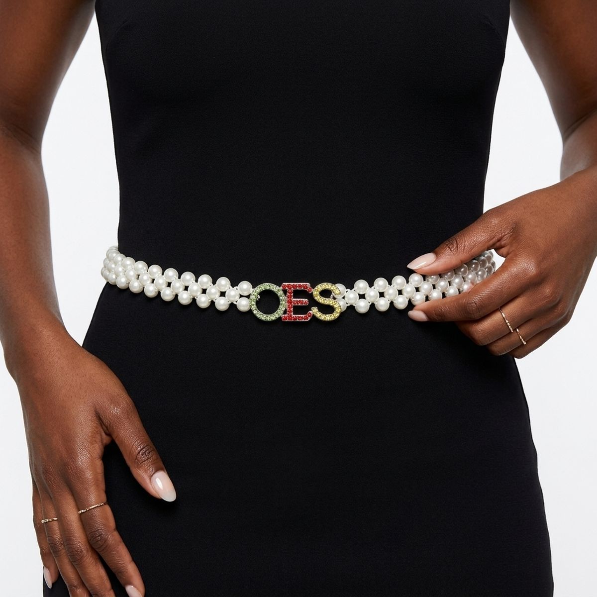 Order of the Eastern Star White Pearl Stretch Belt