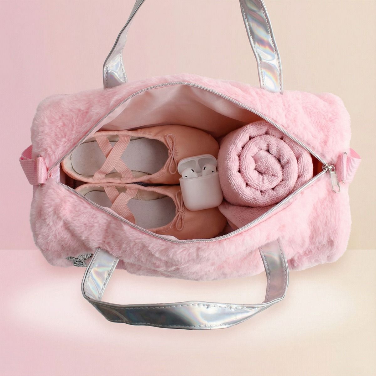 Pink Fur Glitter Duffel Bag