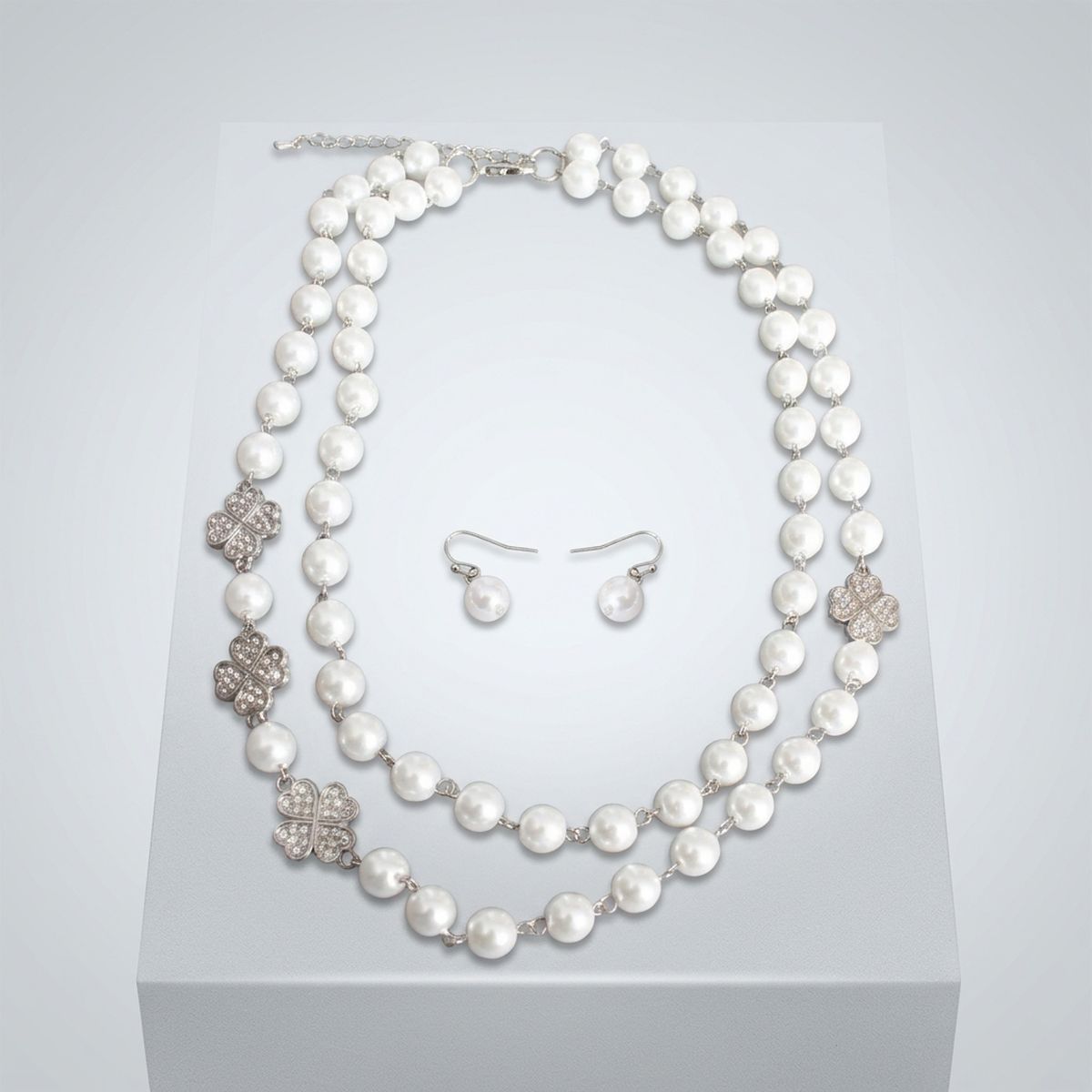 White Pearl Lucky Charm Layered Necklace Set