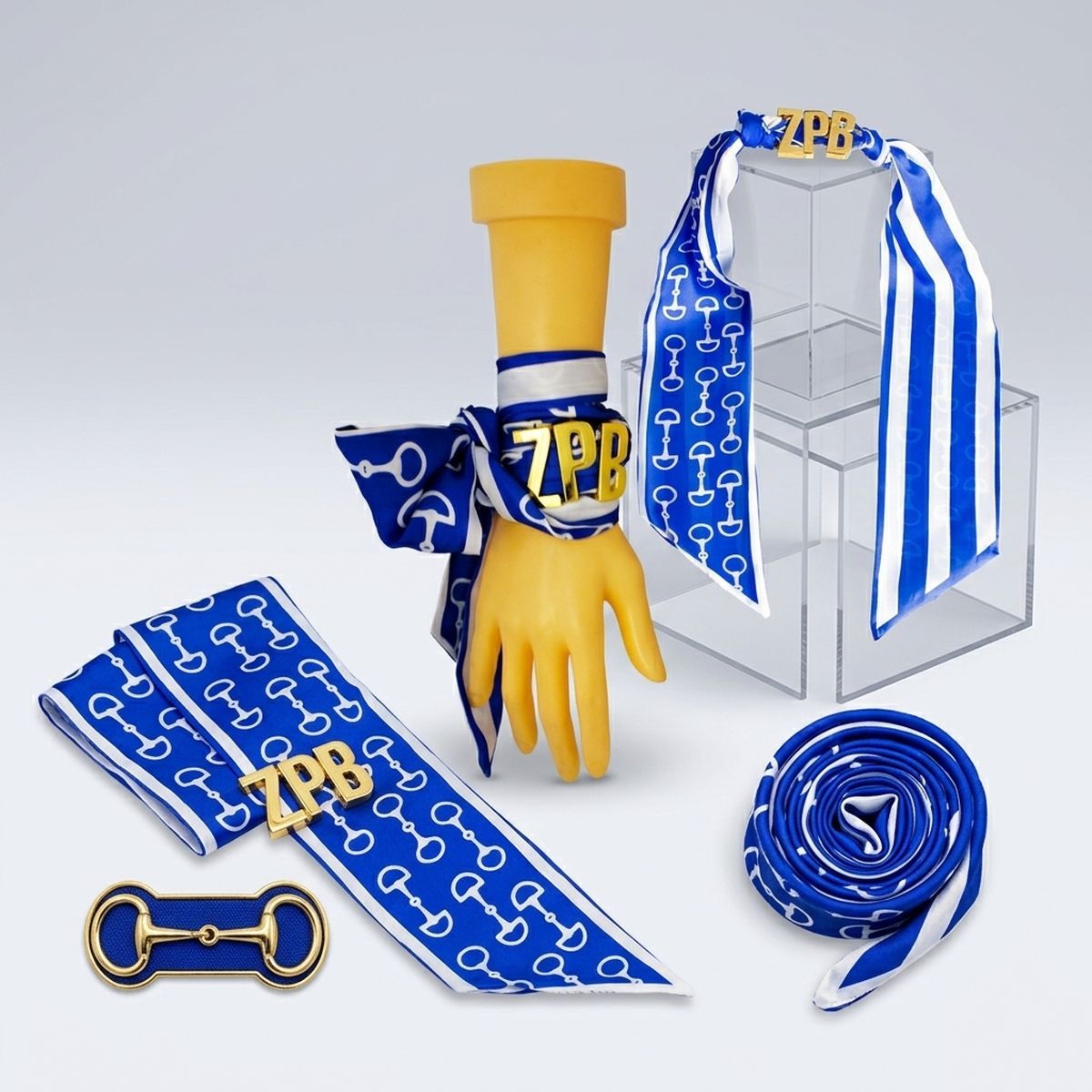 ZPB Gold Letter Blue White Horsebit Scarf Bracelet