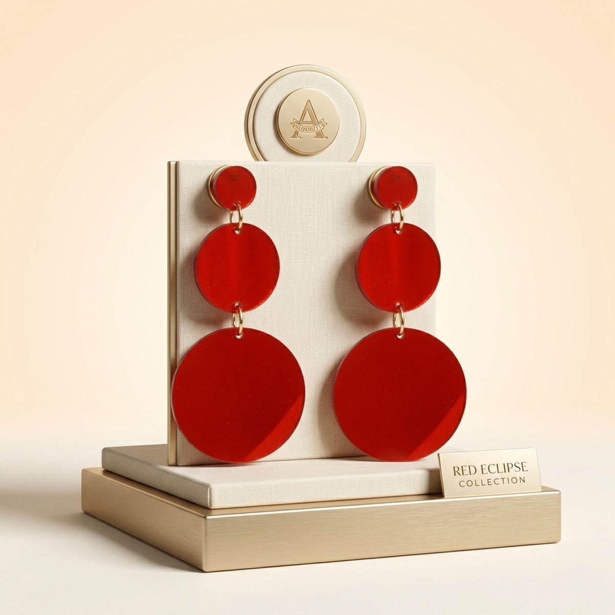Dangle Red Mirror Triple Disc Drop Earrings