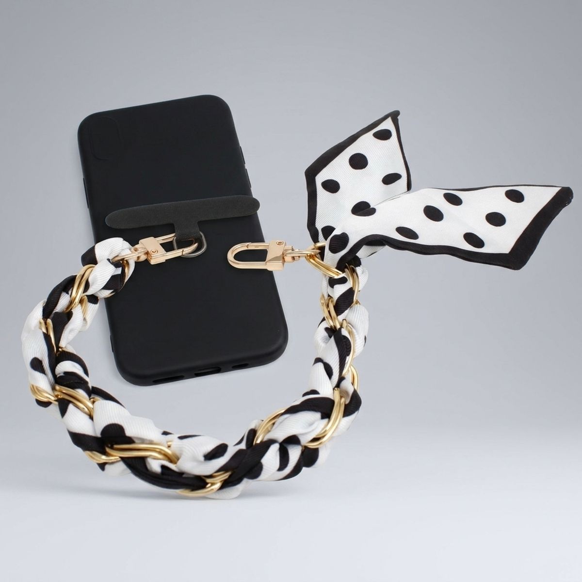 Phone Strap Black White Woven Scarf Keychain