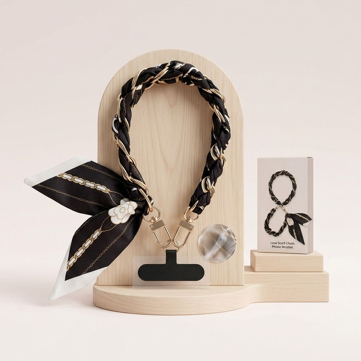 Phone Strap Black Woven Scarf Keychain Wristlet