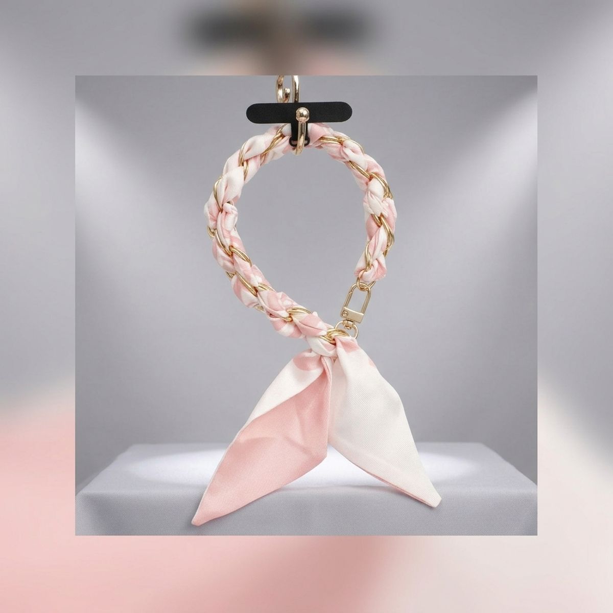 Phone Strap Pink Woven Scarf Keychain Wristlet
