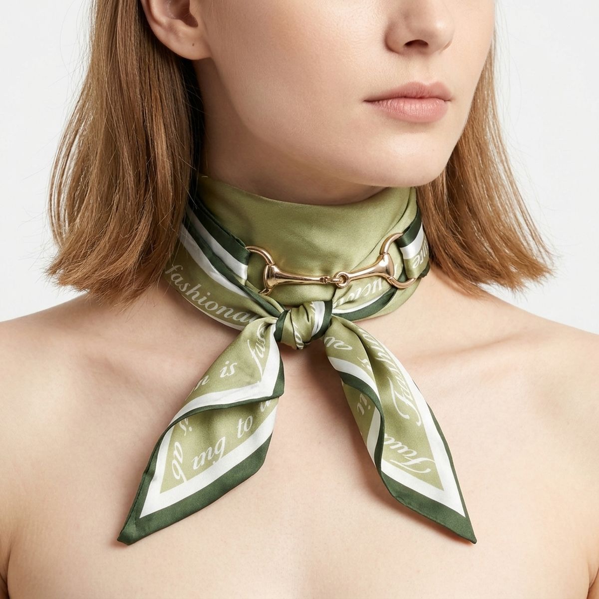 Horsebit Green Striped Silky Scarf Necklace