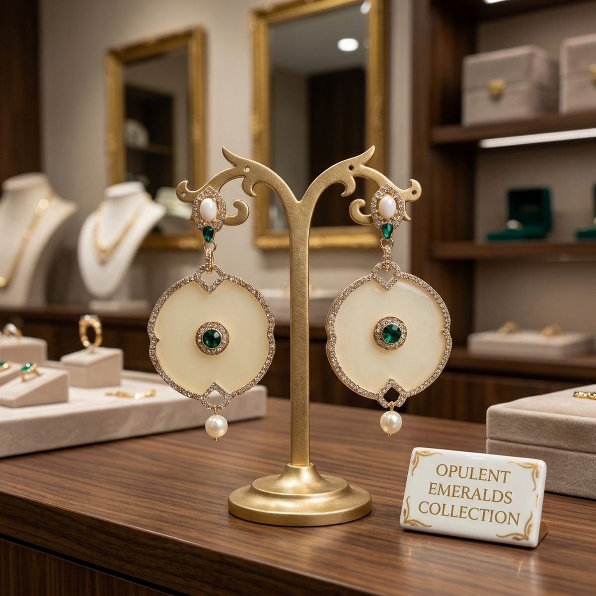 White Opal Finish Emerald Crystal Drop Earrings
