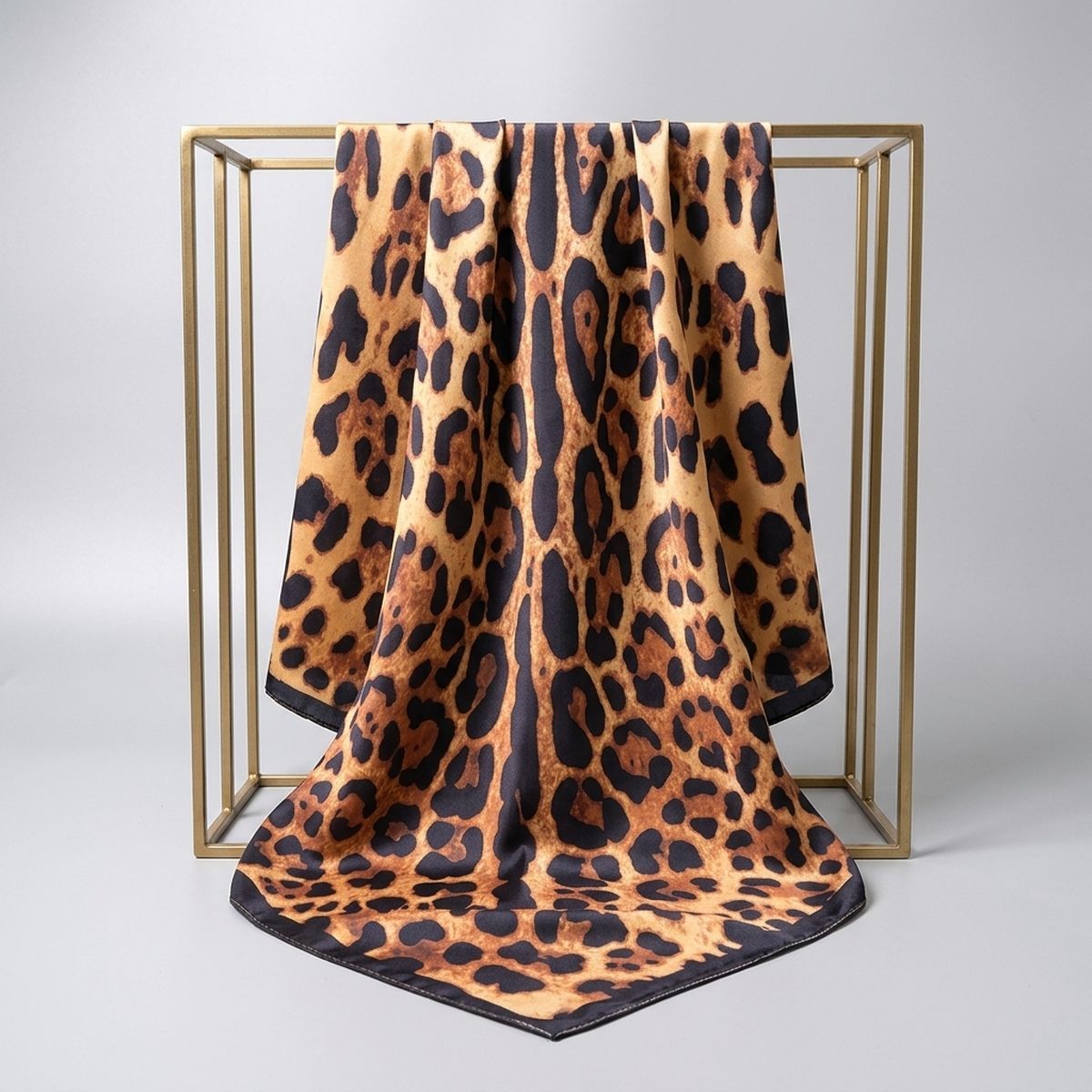 Silky Square Camel Leopard Print Fashion Scarf