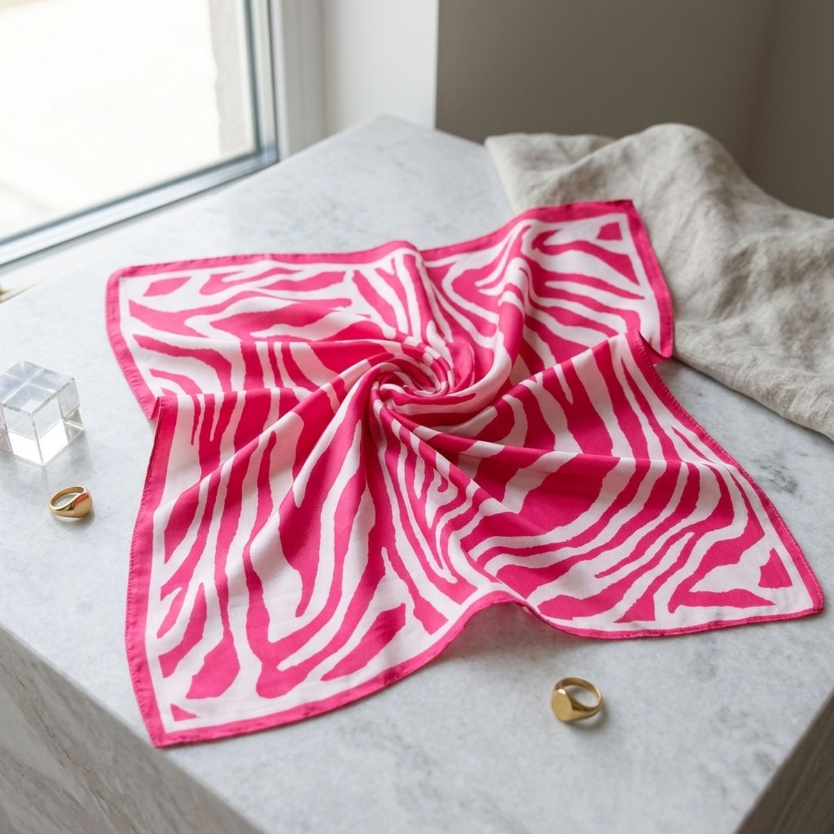 Silky Square Pink Zebra Print Fashion Scarf