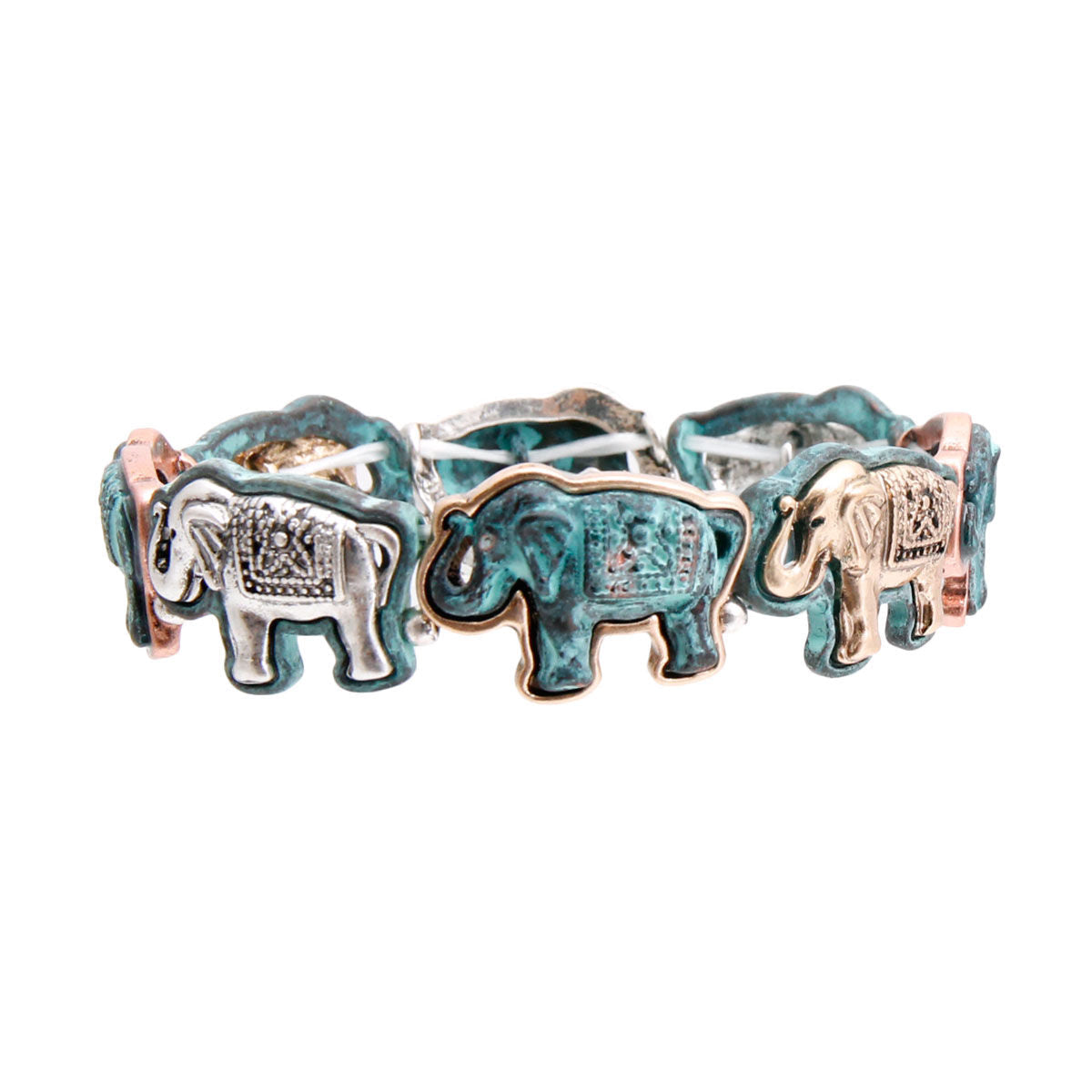 Patina Metal Engraved Elephant Bracelet|Stretch to Fit - Premium Wholesale Jewelry from Pinktown - Just $12! Shop now at chiquestyles