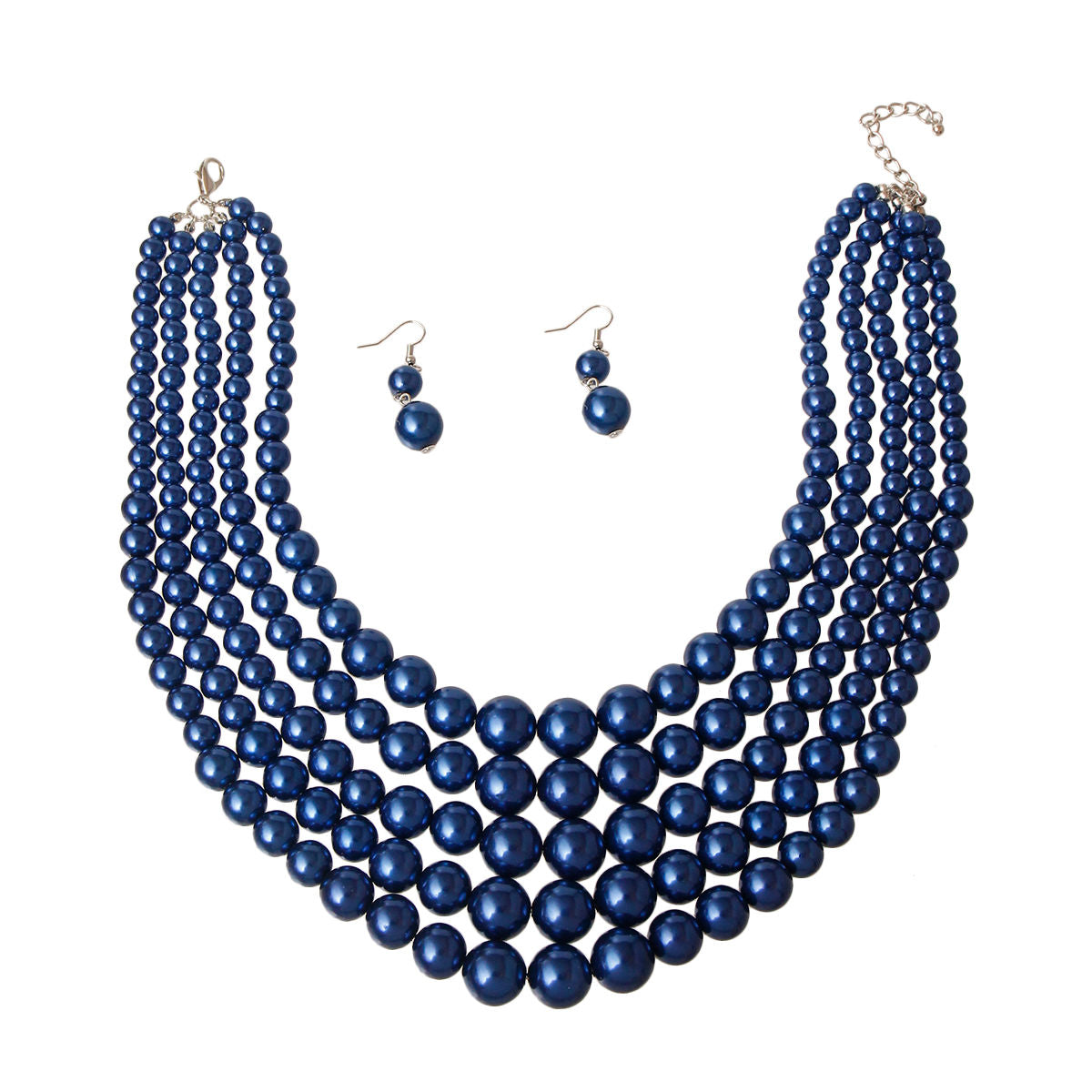 Royal Blue Pearl 5 Strand Necklace Set|20 inches - Premium Wholesale Jewelry from Pinktown - Just $20! Shop now at chiquestyles