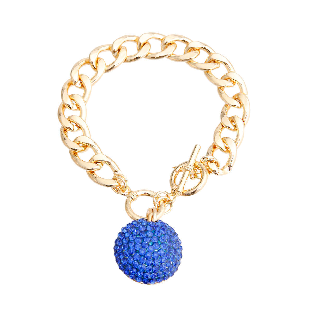 Blue Pave Ball Toggle Bracelet|8 inches - Premium Wholesale Jewelry from Pinktown - Just $9! Shop now at chiquestyles
