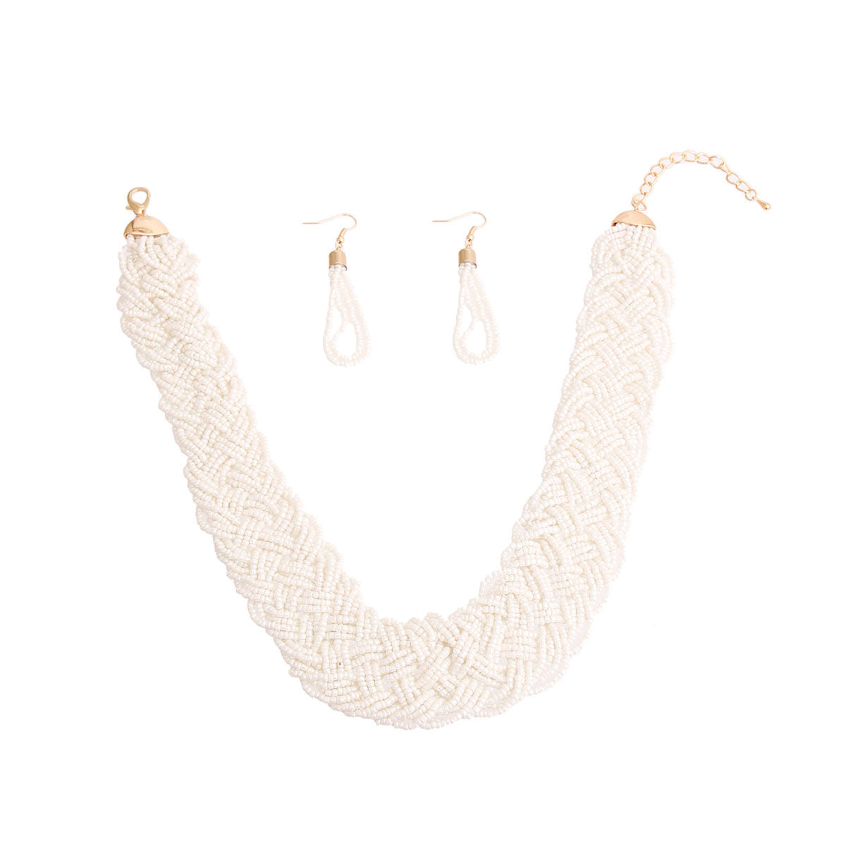 Cream Seed Bead Braided Collar Set|18 inches - Premium Wholesale Jewelry from Pinktown - Just $11! Shop now at chiquestyles