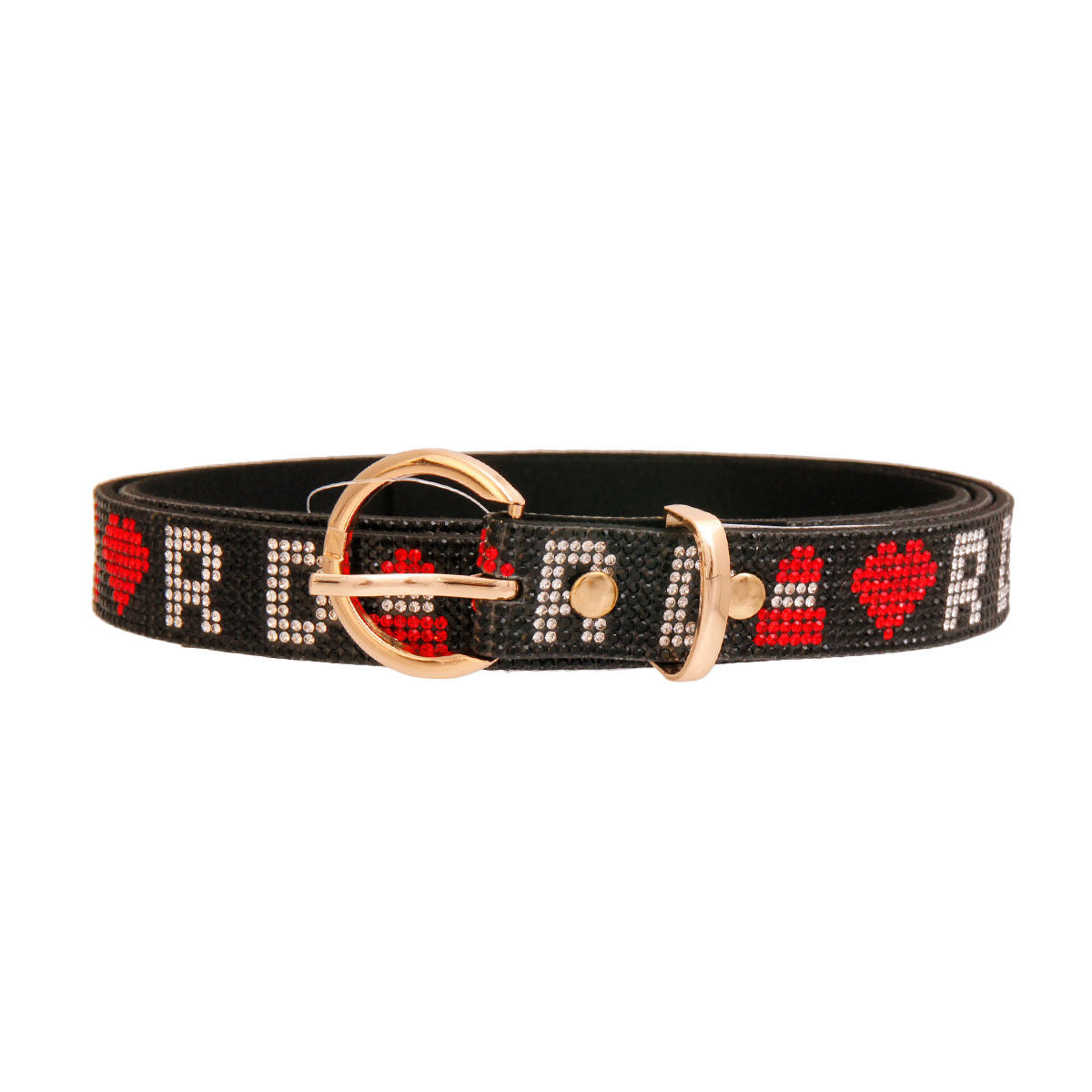 Designer Inspired Red Black Rhinestone Belt|46 inches - Premium Wholesale Fashion Accessories from Pinktown - Just $21! Shop now at chiquestyles