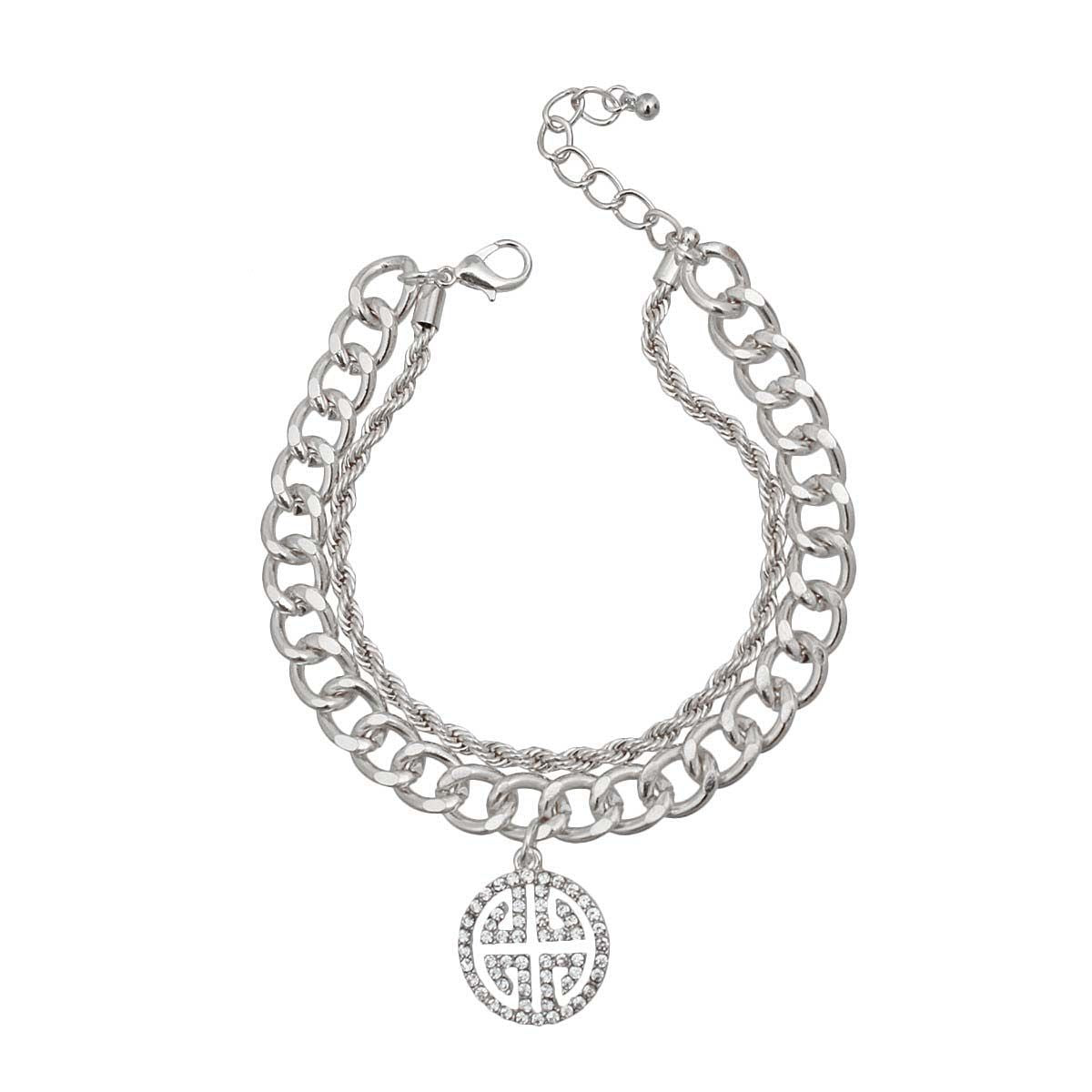 Double Layer Silver Greek Charm Bracelet|8 inches - Premium Wholesale Jewelry from Pinktown - Just $12! Shop now at chiquestyles