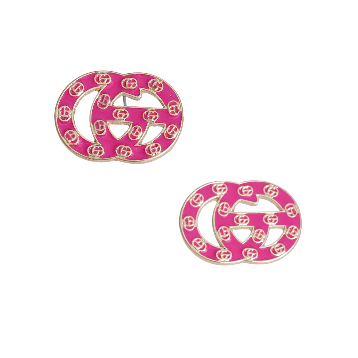 Fuchsia and Gold Letter Print Studs|1.15 inches - Premium Wholesale Jewelry from Pinktown - Just $9! Shop now at chiquestyles