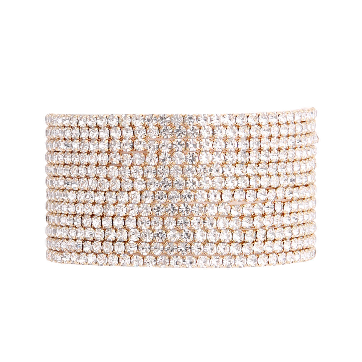 Gold Clear 12 Row Stone Bracelets|Stretch to Fit - Premium Wholesale Jewelry from Pinktown - Just $13! Shop now at chiquestyles