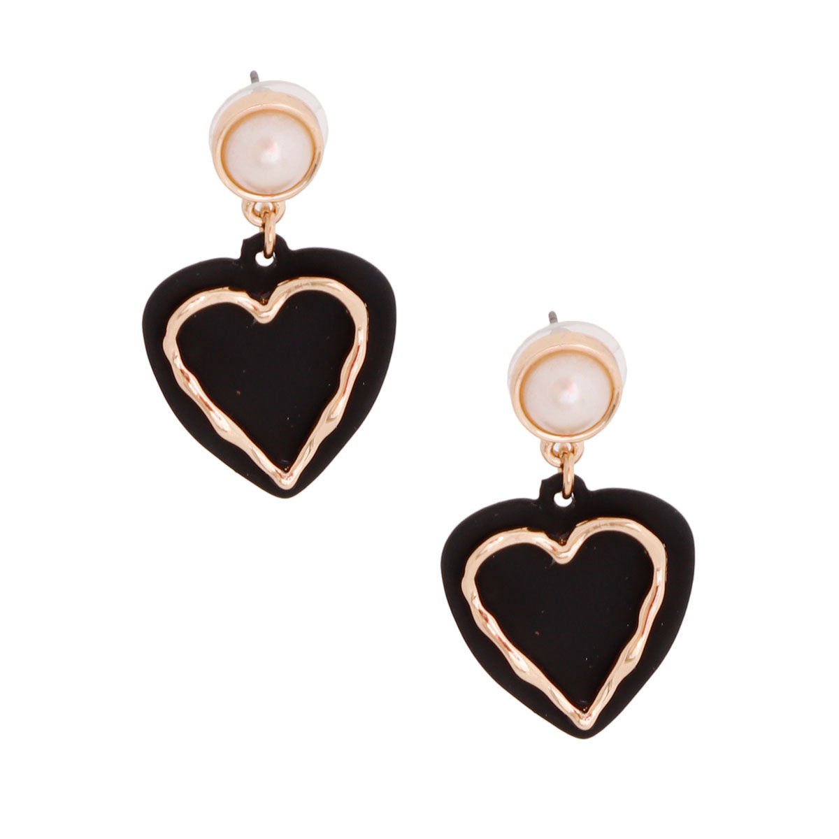 Black Rubber Coated Heart Earrings|1.45 inches - Premium Wholesale Jewelry from Pinktown - Just $9! Shop now at chiquestyles