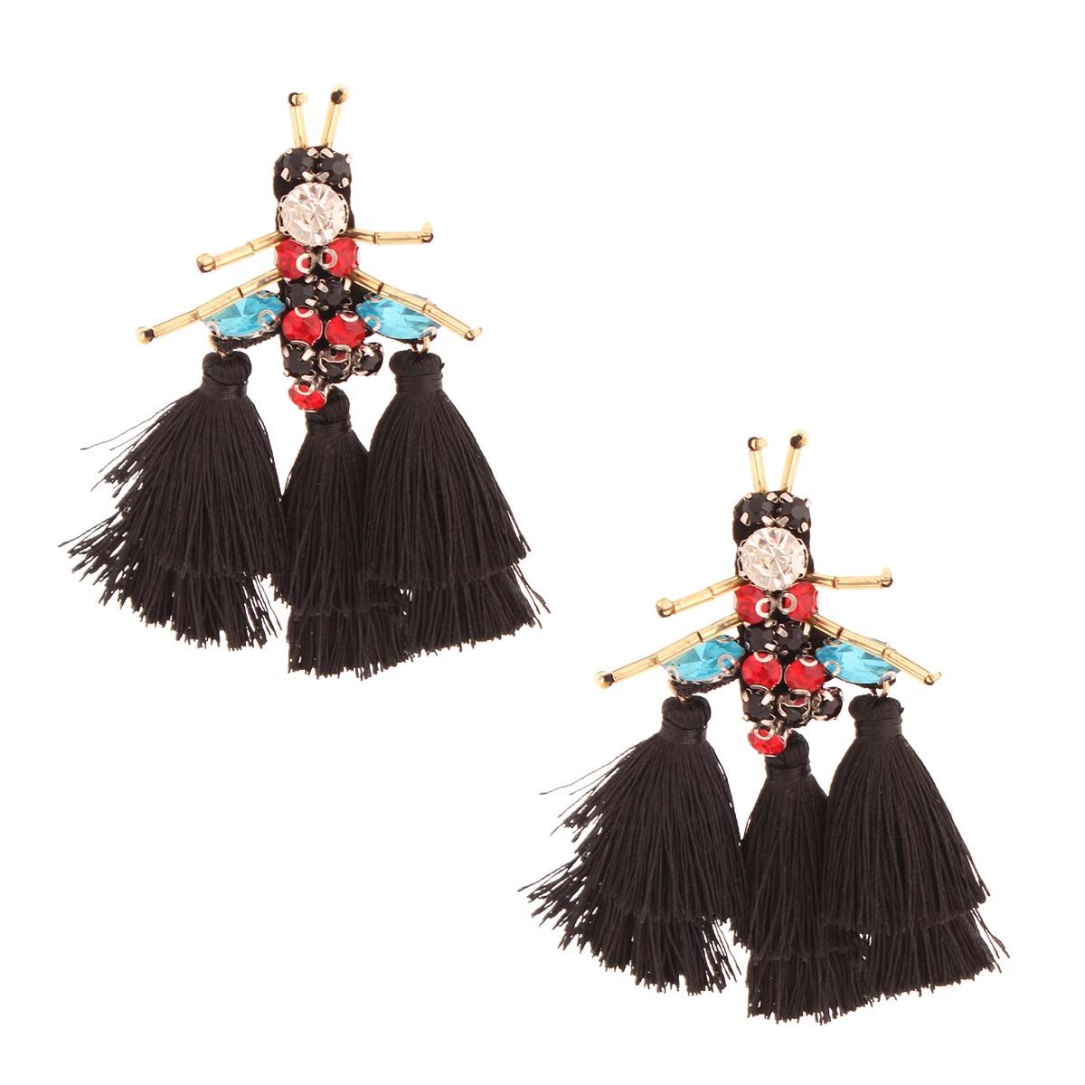 Rhinestone and Tassel Black Bee Earrings|3.25 inches - Premium Wholesale Jewelry from Pinktown - Just $14! Shop now at chiquestyles