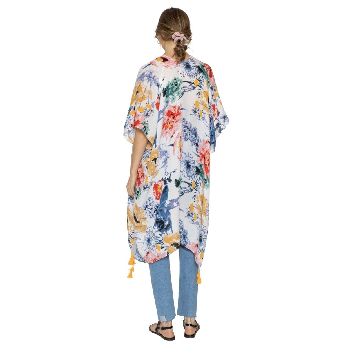 Multi Color Floral Print Tassel Kimono|34.2 x 35.4 inches - Premium Wholesale Boutique Clothing from Pinktown - Just $23! Shop now at chiquestyles