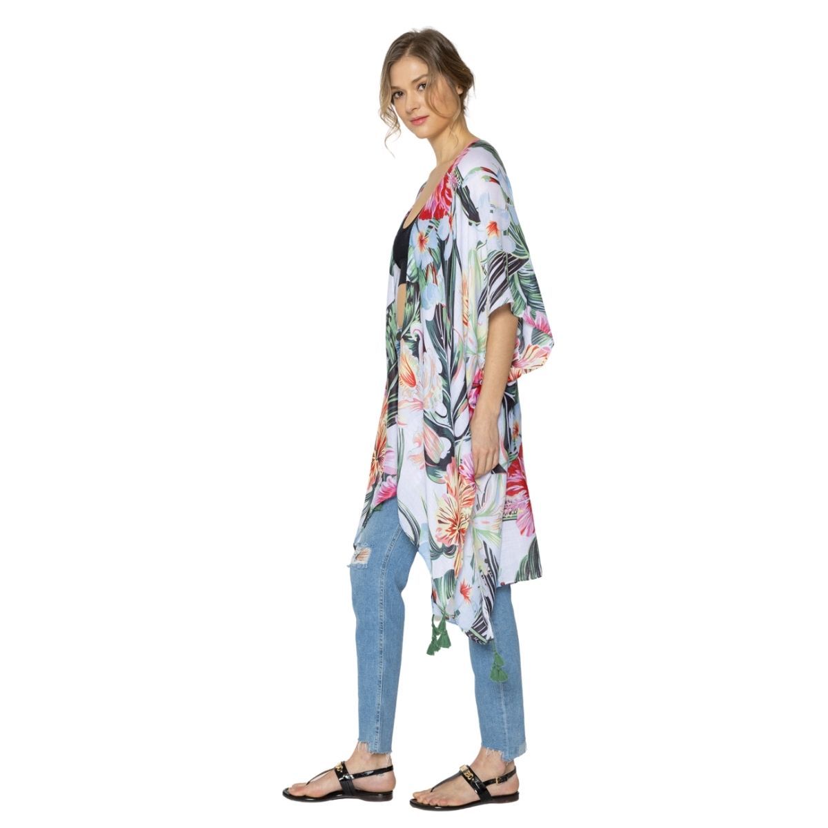 Tropical Green Tassel Kimono|34.6 x 34.6 inches - Premium Wholesale Boutique Clothing from Pinktown - Just $23! Shop now at chiquestyles