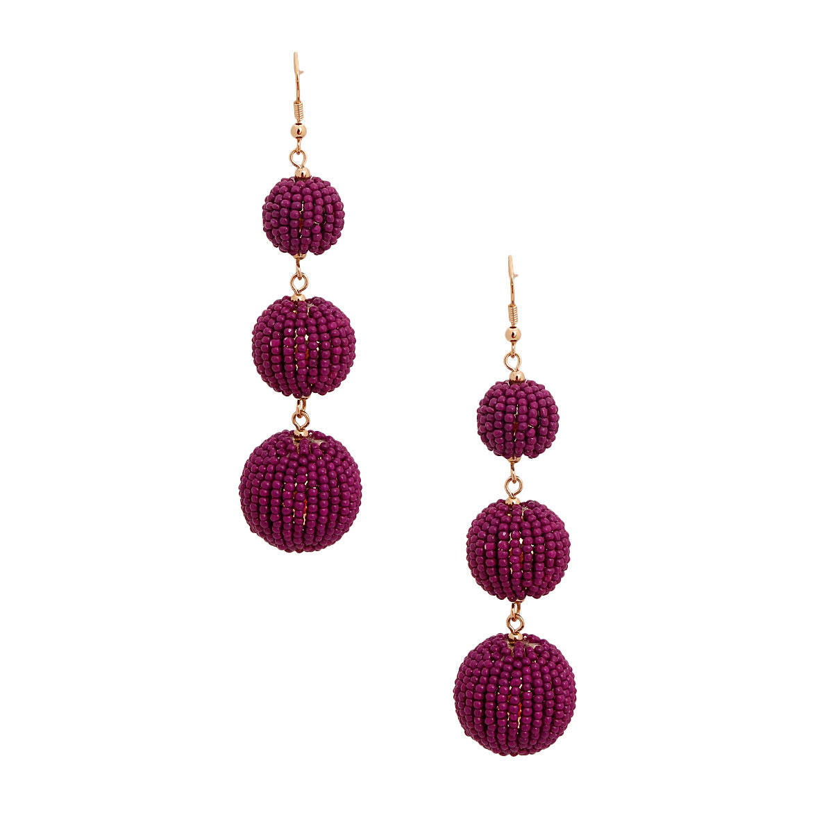 Purple Trio Seed Bead Ball Earrings|3 inches - Premium Wholesale Jewelry from Pinktown - Just $11! Shop now at chiquestyles