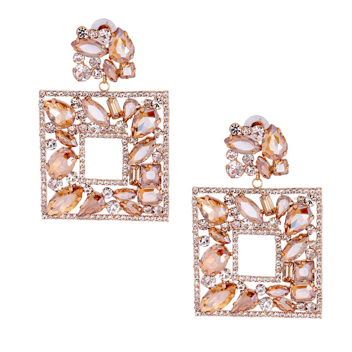Elegant Topaz Crystal Square Earrings|3 inches - Premium Wholesale Jewelry from Pinktown - Just $24! Shop now at chiquestyles