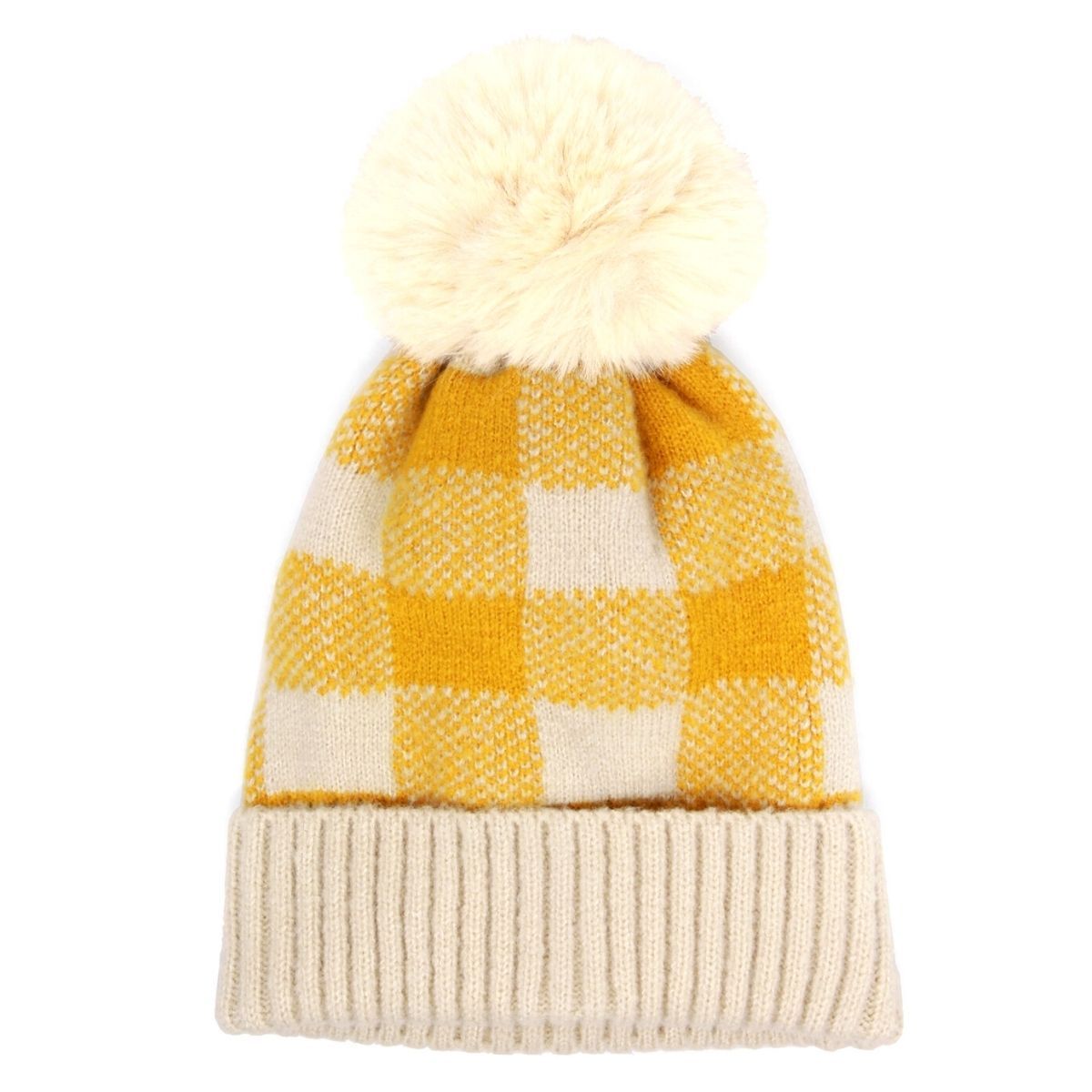 Mustard Buffalo Plaid Beanie|Stretch to Fit - Premium Wholesale Fashion Accessories from Pinktown - Just $18! Shop now at chiquestyles