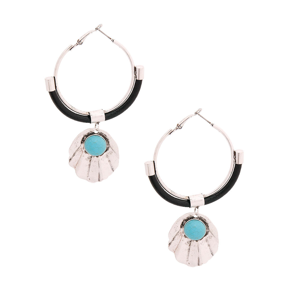 Burnished Silver Turquoise Shell Hoops|3.5 inches - Premium Wholesale Jewelry from Pinktown - Just $11! Shop now at chiquestyles