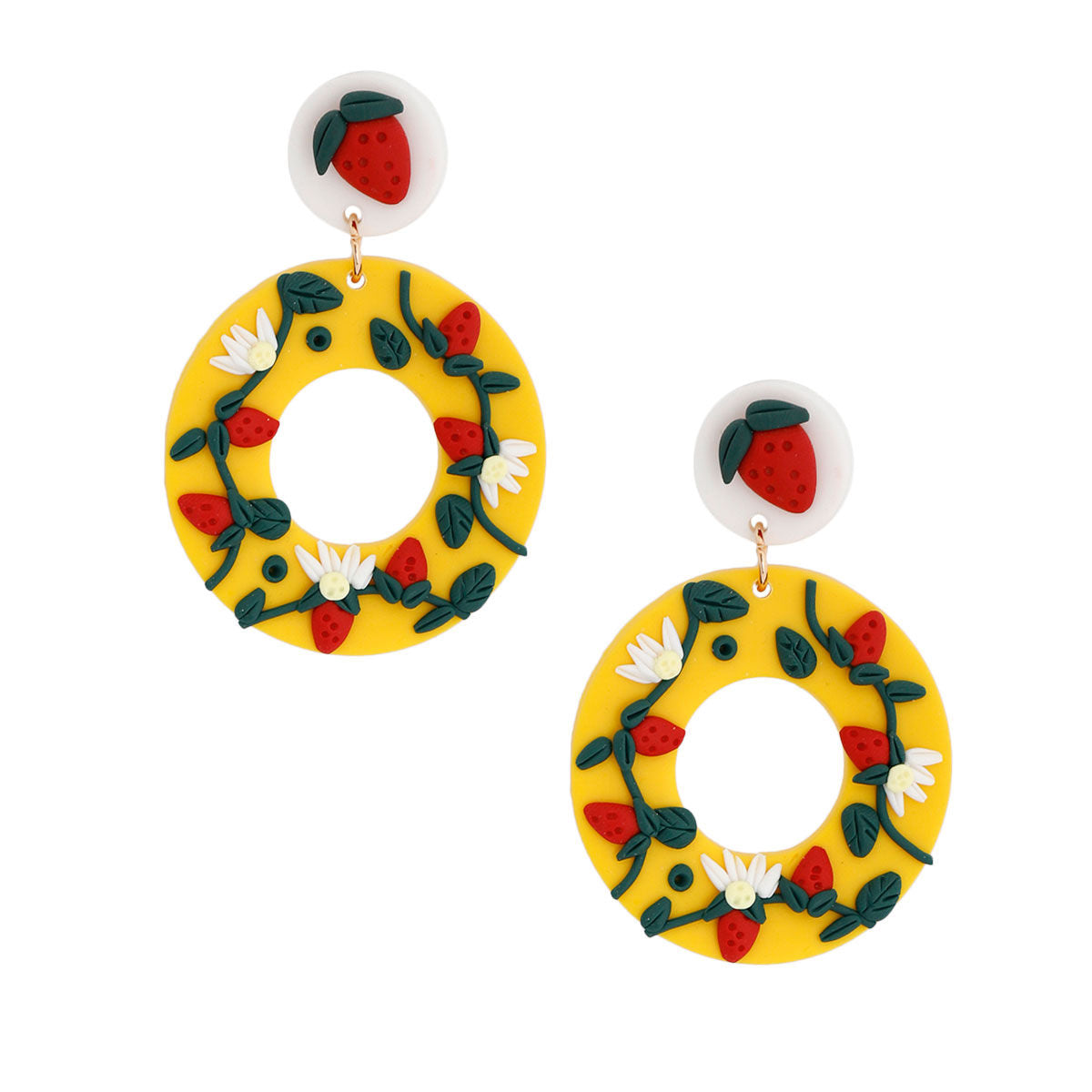Yellow Clay Strawberry Donut Earrings|2.25 inches - Premium Wholesale Jewelry from Pinktown - Just $13! Shop now at chiquestyles