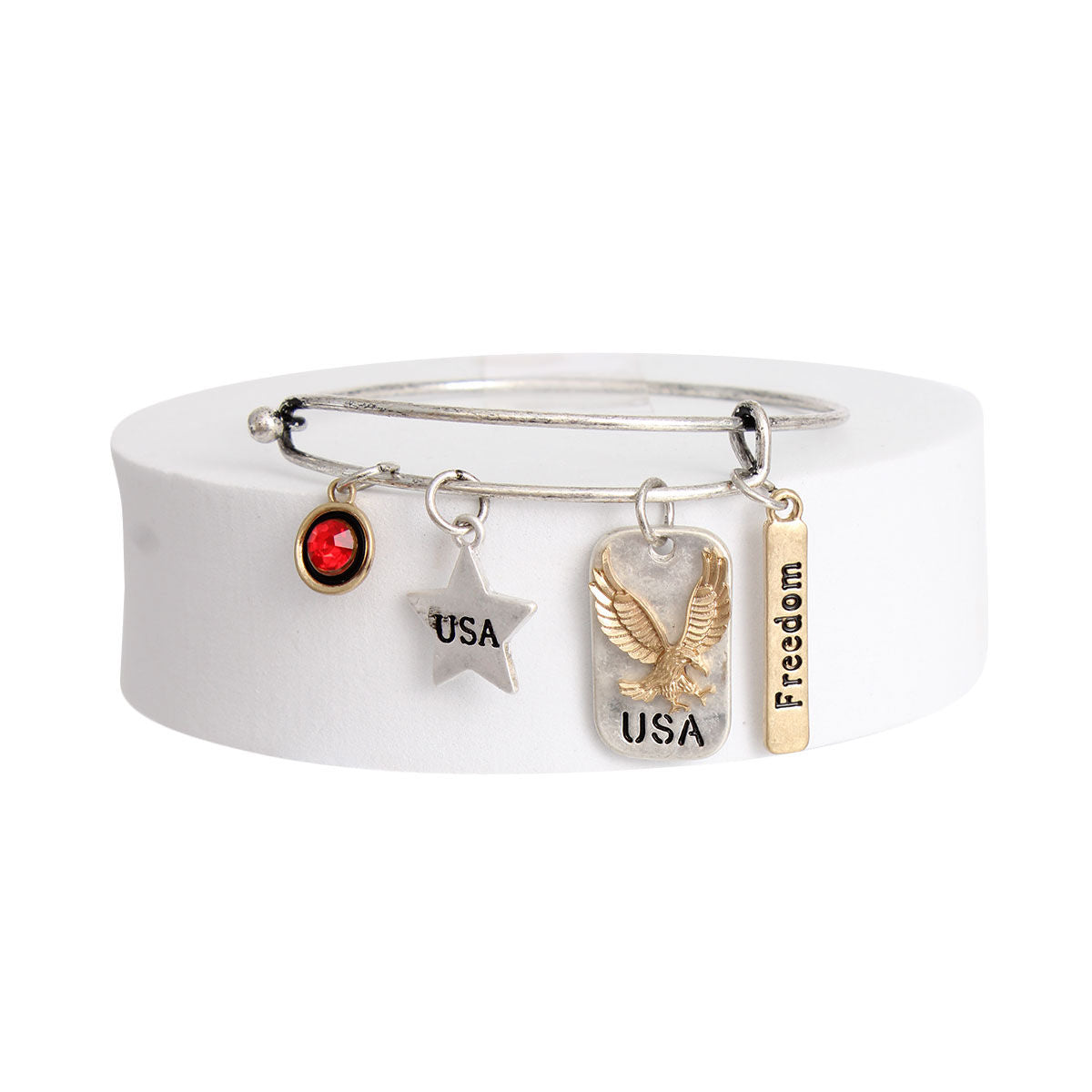 Burnished Silver American Charms Bangle|8 inches - Premium Wholesale Jewelry from Pinktown - Just $8! Shop now at chiquestyles