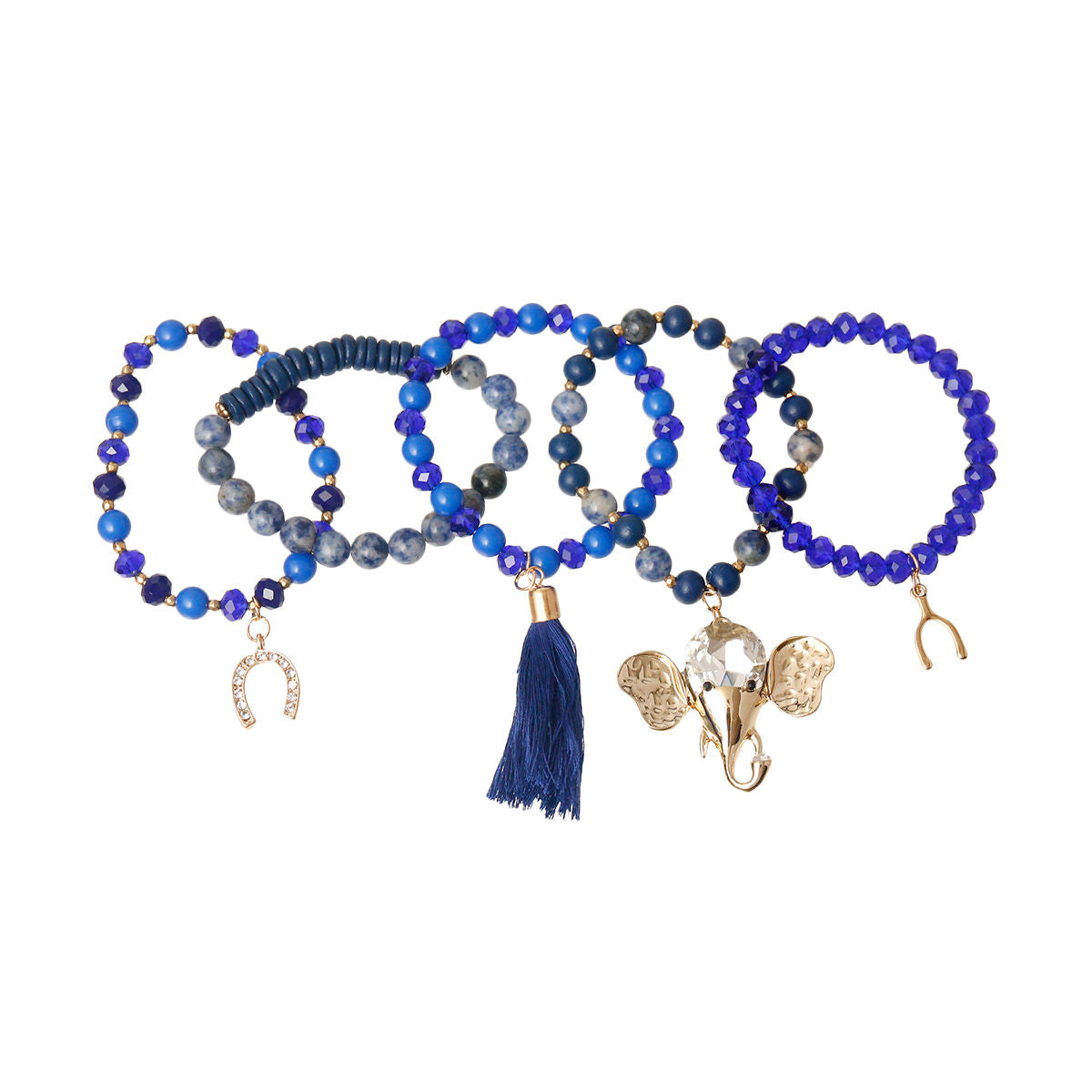 Blue Bead Elephant Charm Bracelet Set|Stretch to Fit - Premium Wholesale Jewelry from Pinktown - Just $14! Shop now at chiquestyles